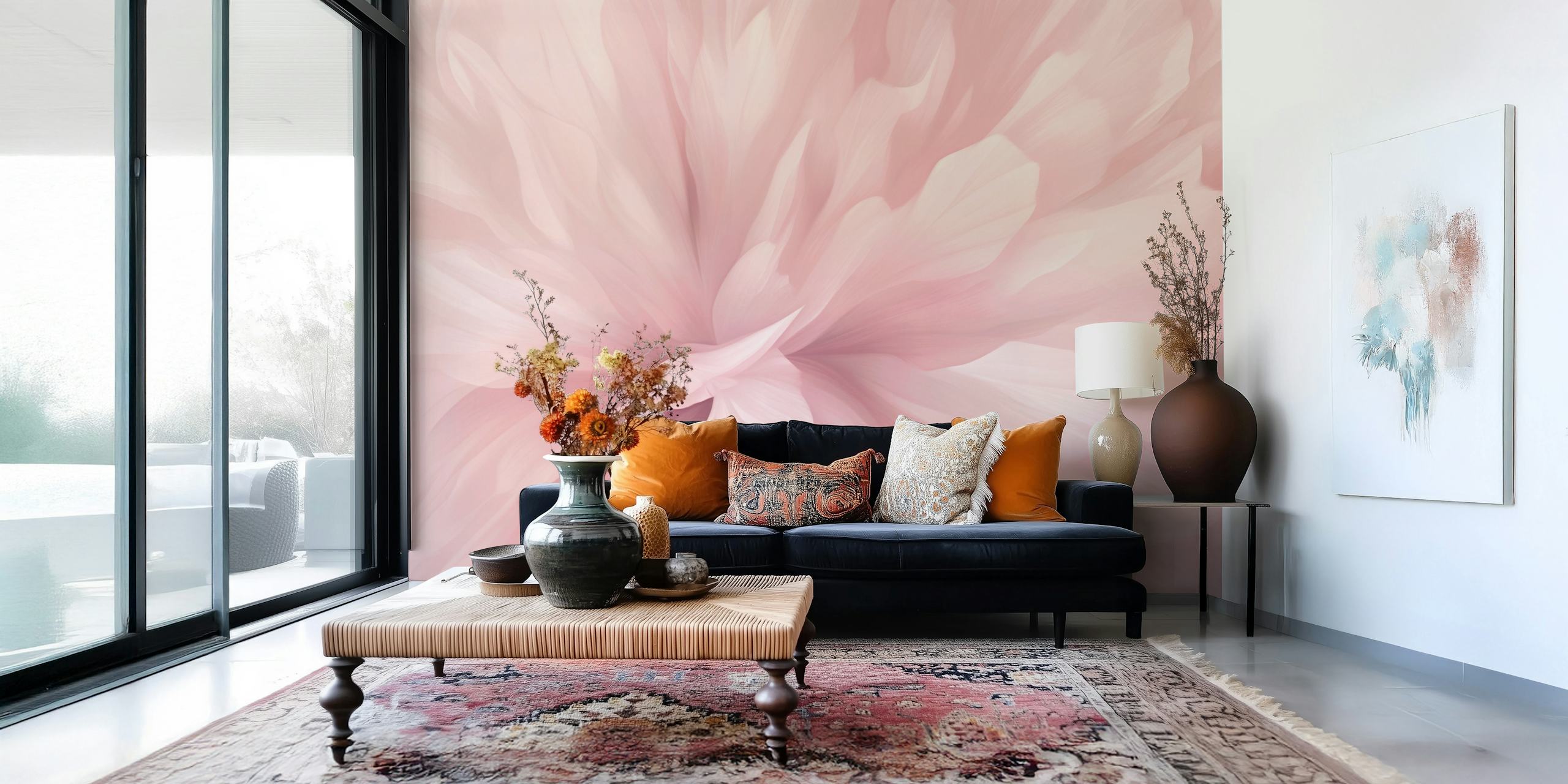Abstract flower shapes in soft pink tones wallpaper