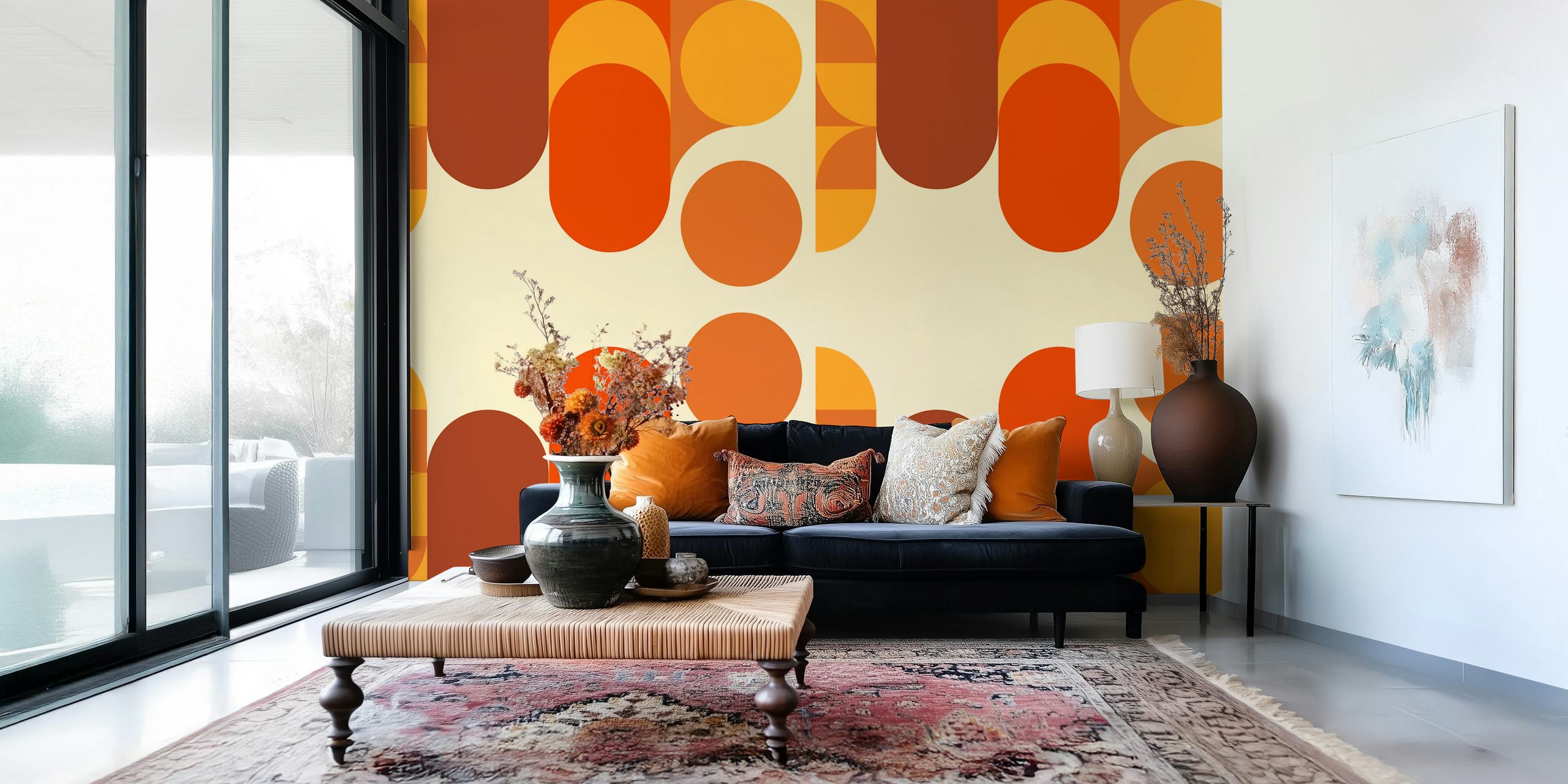 Funky 70s Circles wallpaper in a room