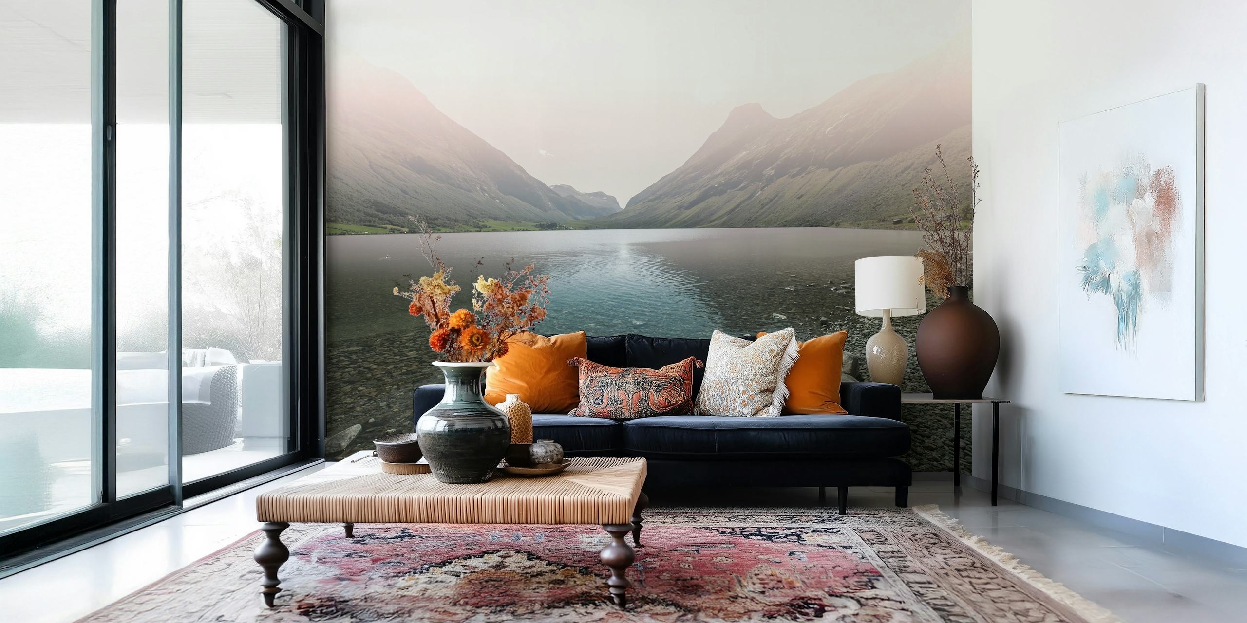 Scandinavian landscape wallpaper in a room