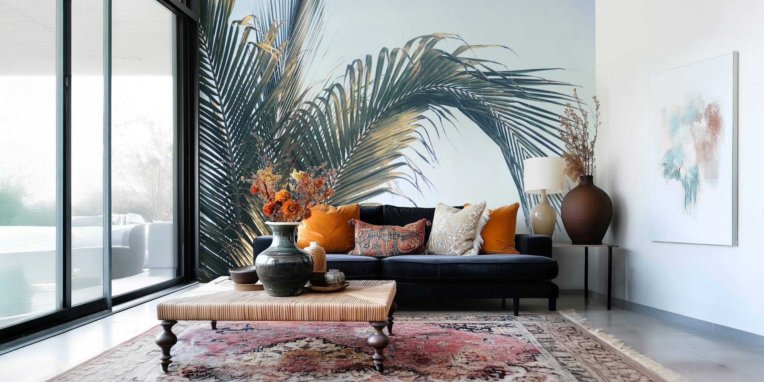 Caribbean Palm Leaves tapetdesign i ett rum