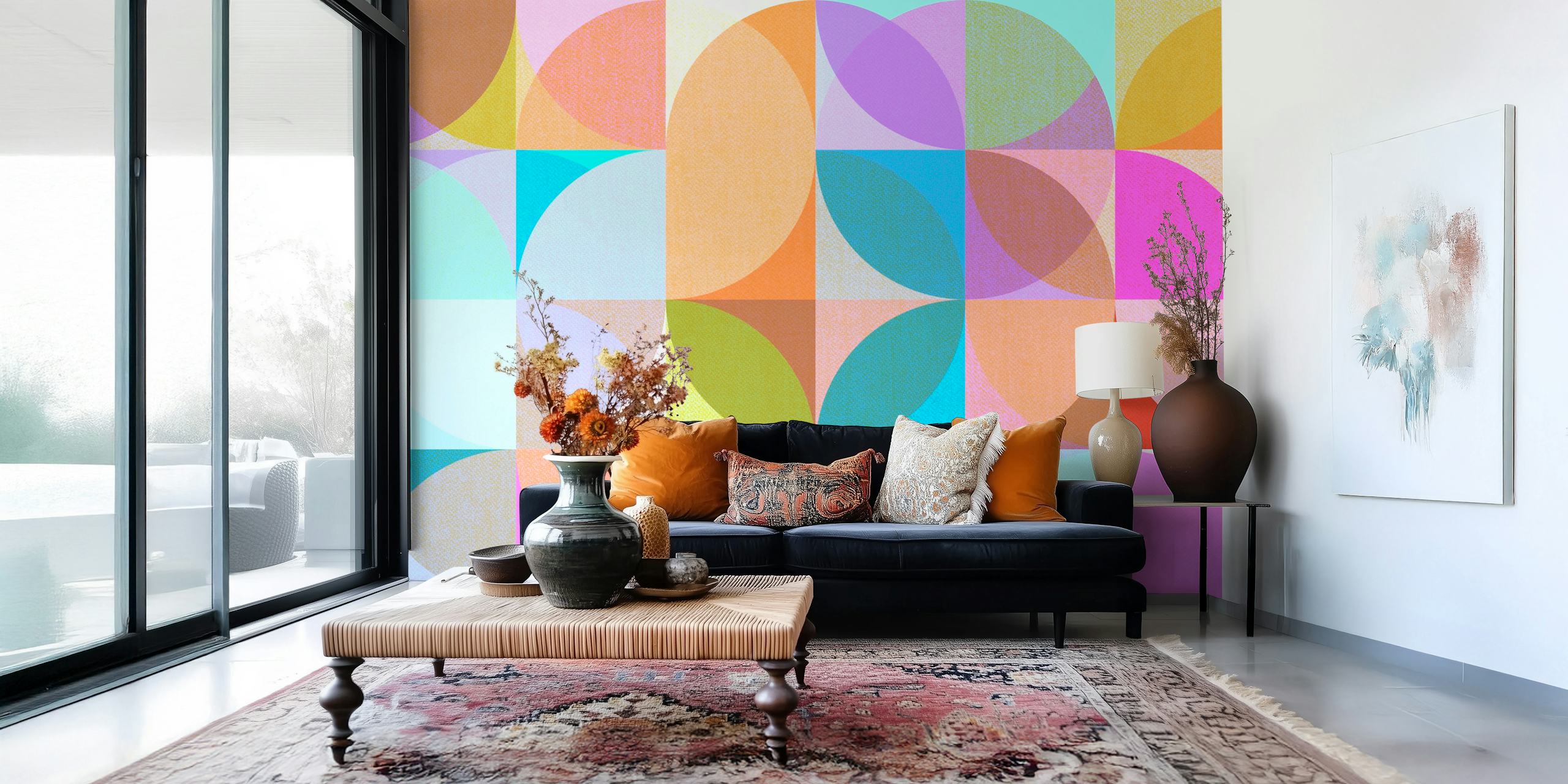 Mid Century Bauhaus Round Geo wallpaper in a room