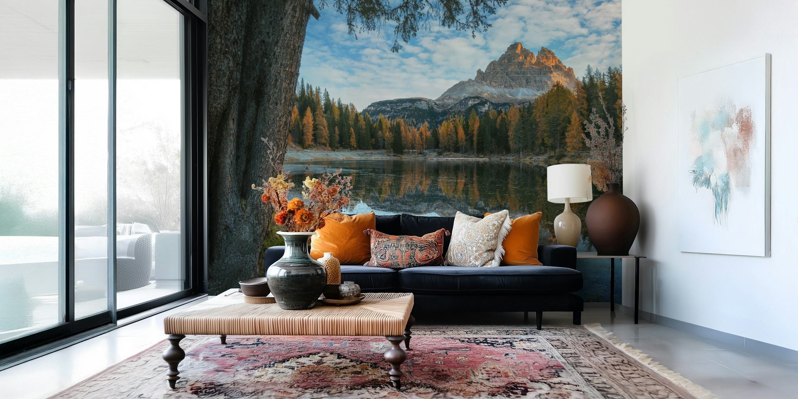 Achtergrond Dolomites at sunrise in een kamer