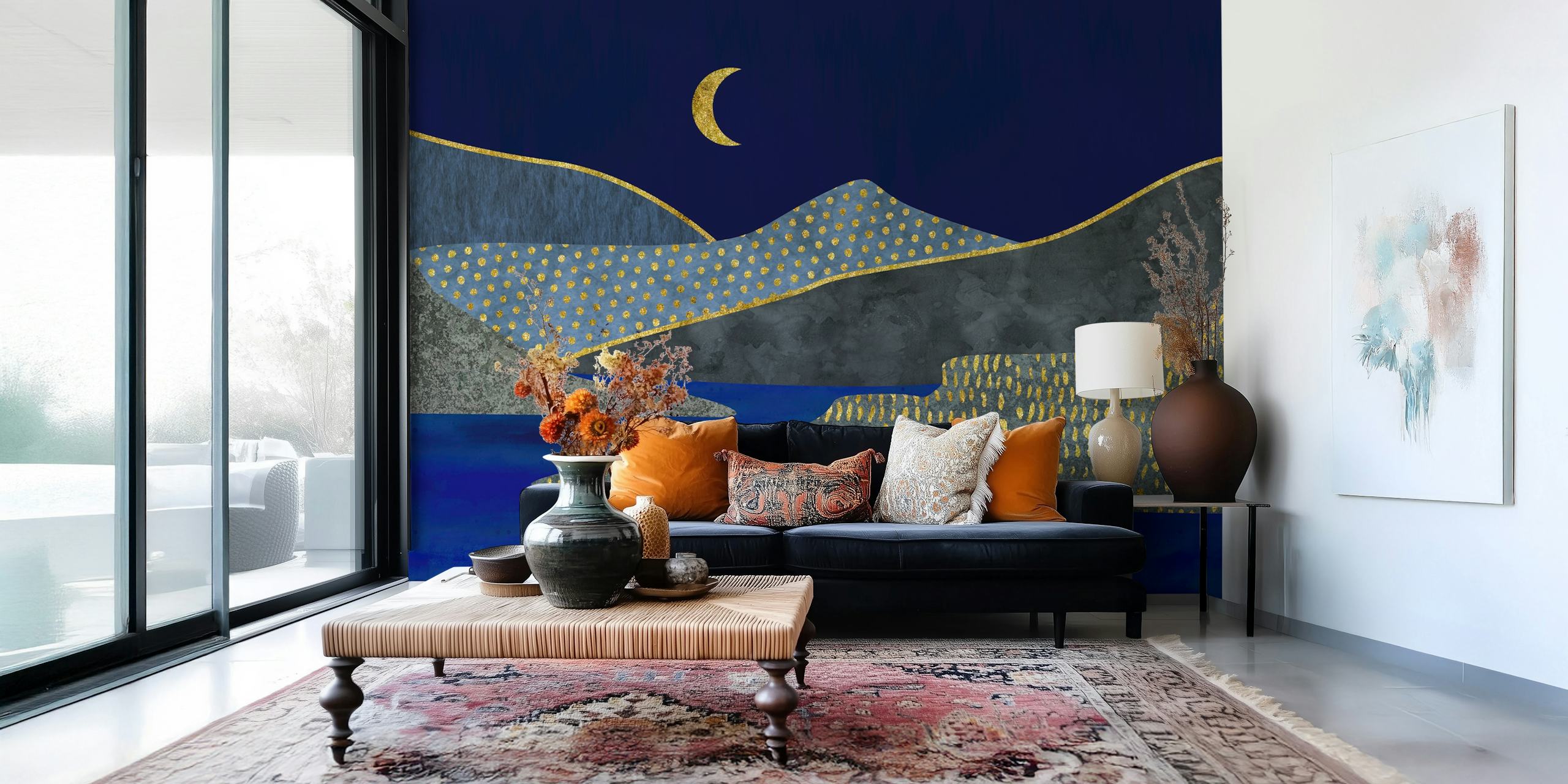 Midnight Lake Golden Moonshine wallpaper in a room