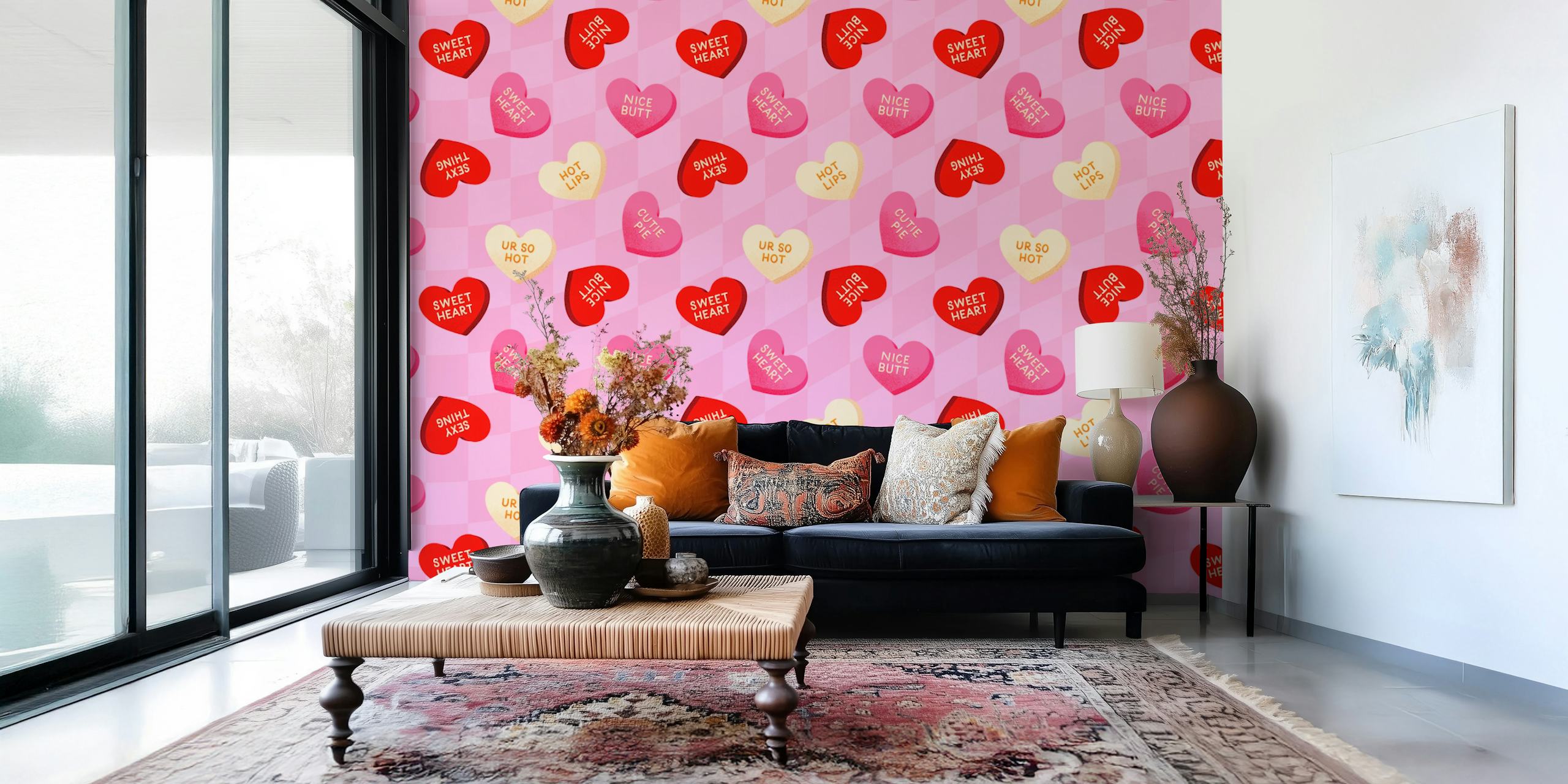 Fargerik candy-tema tapet i et rom