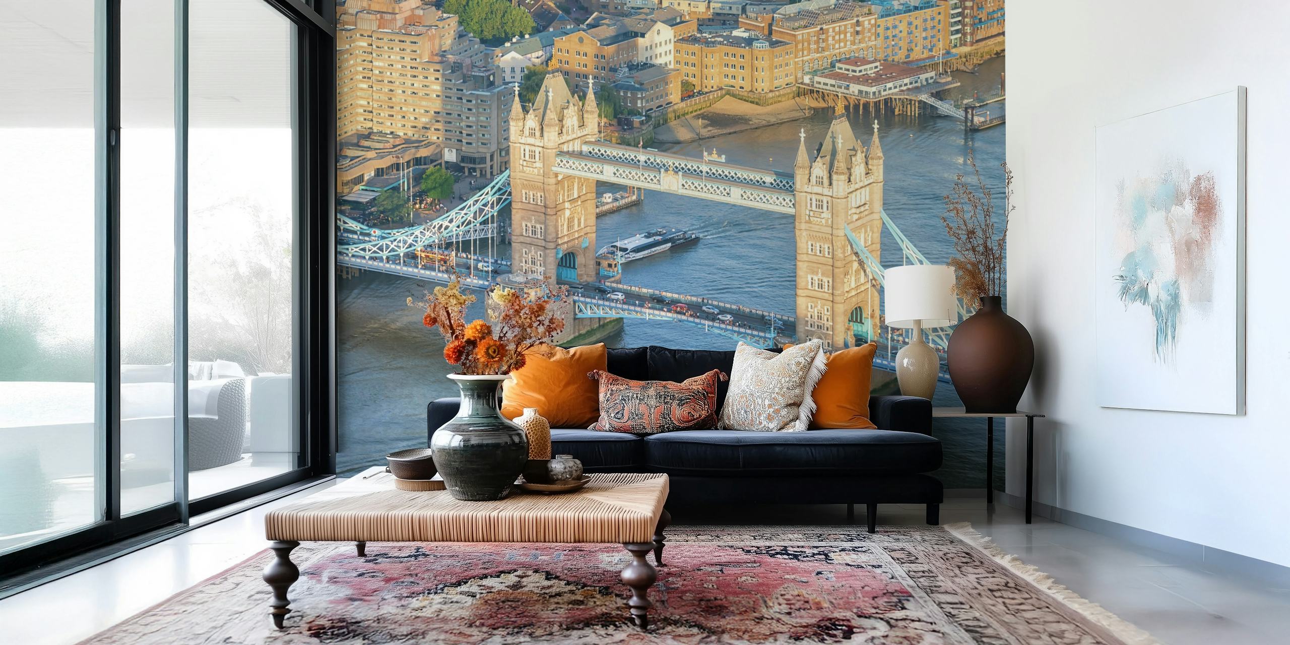 papel de parede London City View em um quarto