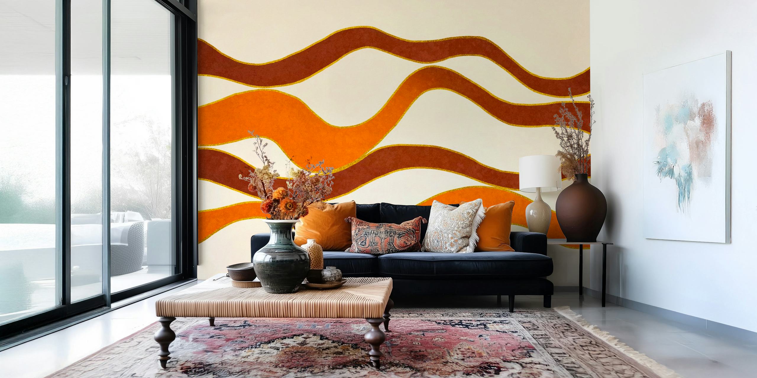Warm abstract wave pattern in earthy tones wallpaper