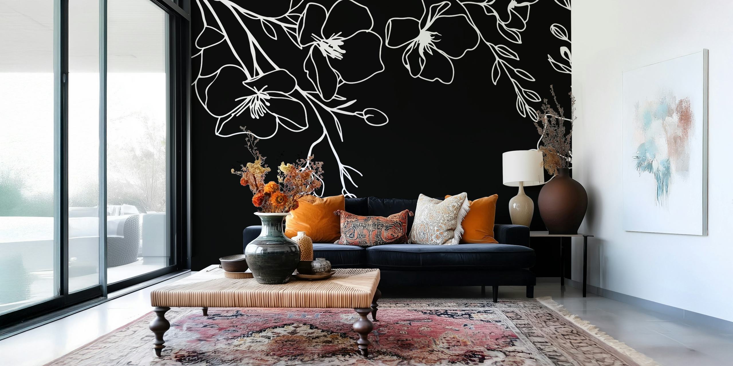 Minimalist Flower Study White On Black