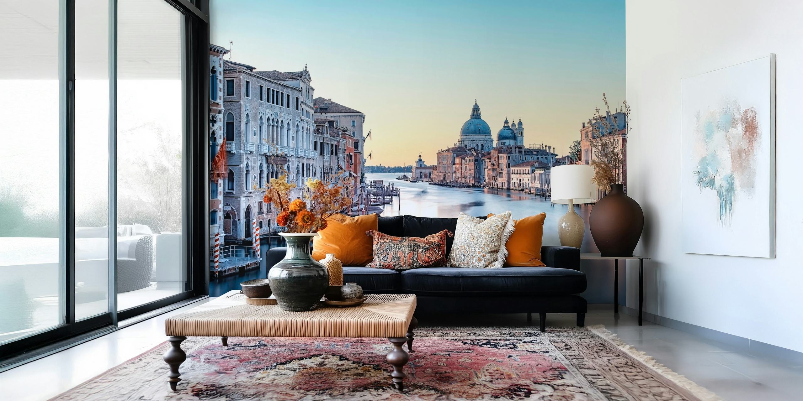 Carta da parati con paesaggio urbano veneziano in una stanza