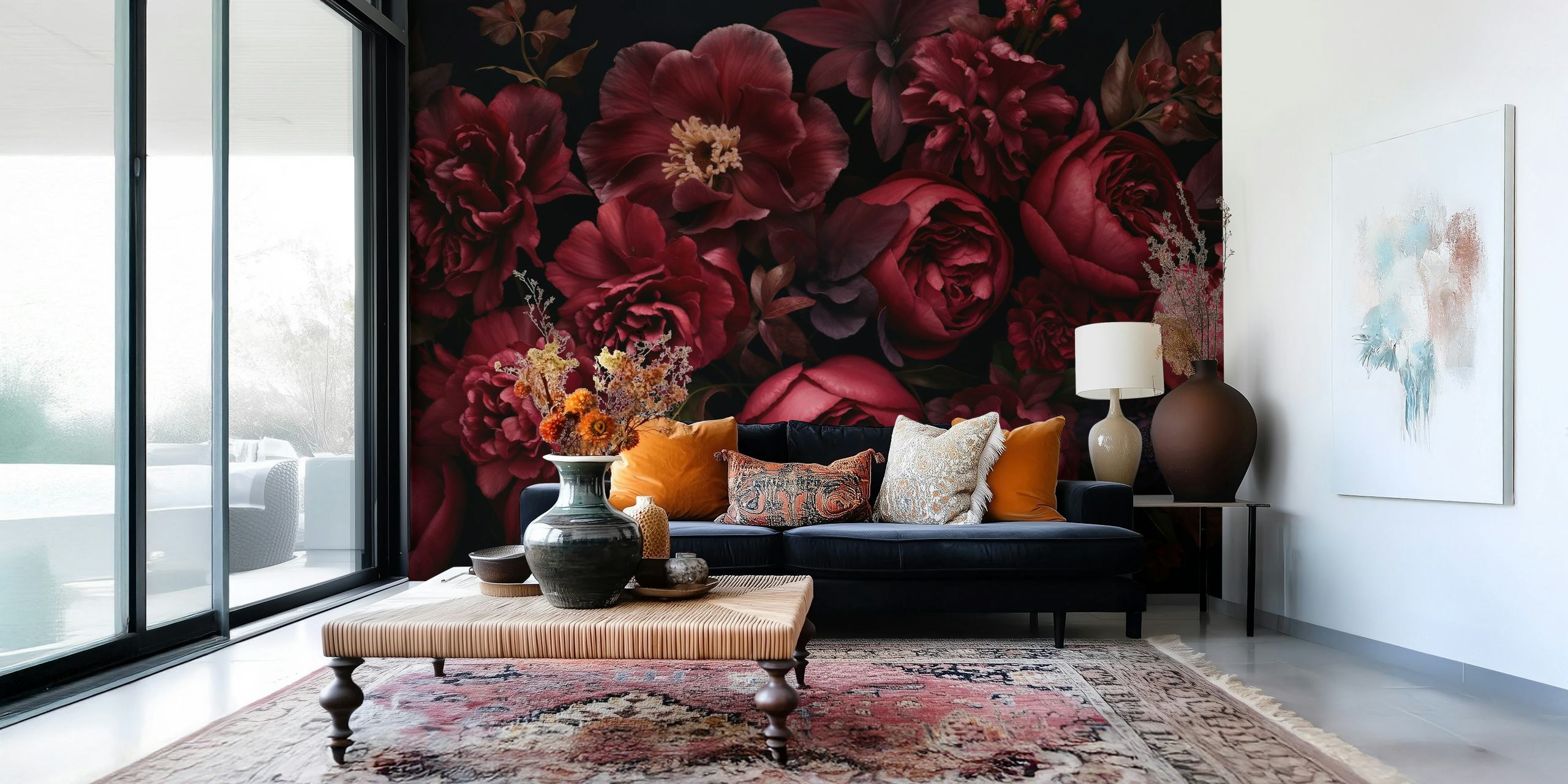 Diseño de papel tapiz floral Crimson para interiores