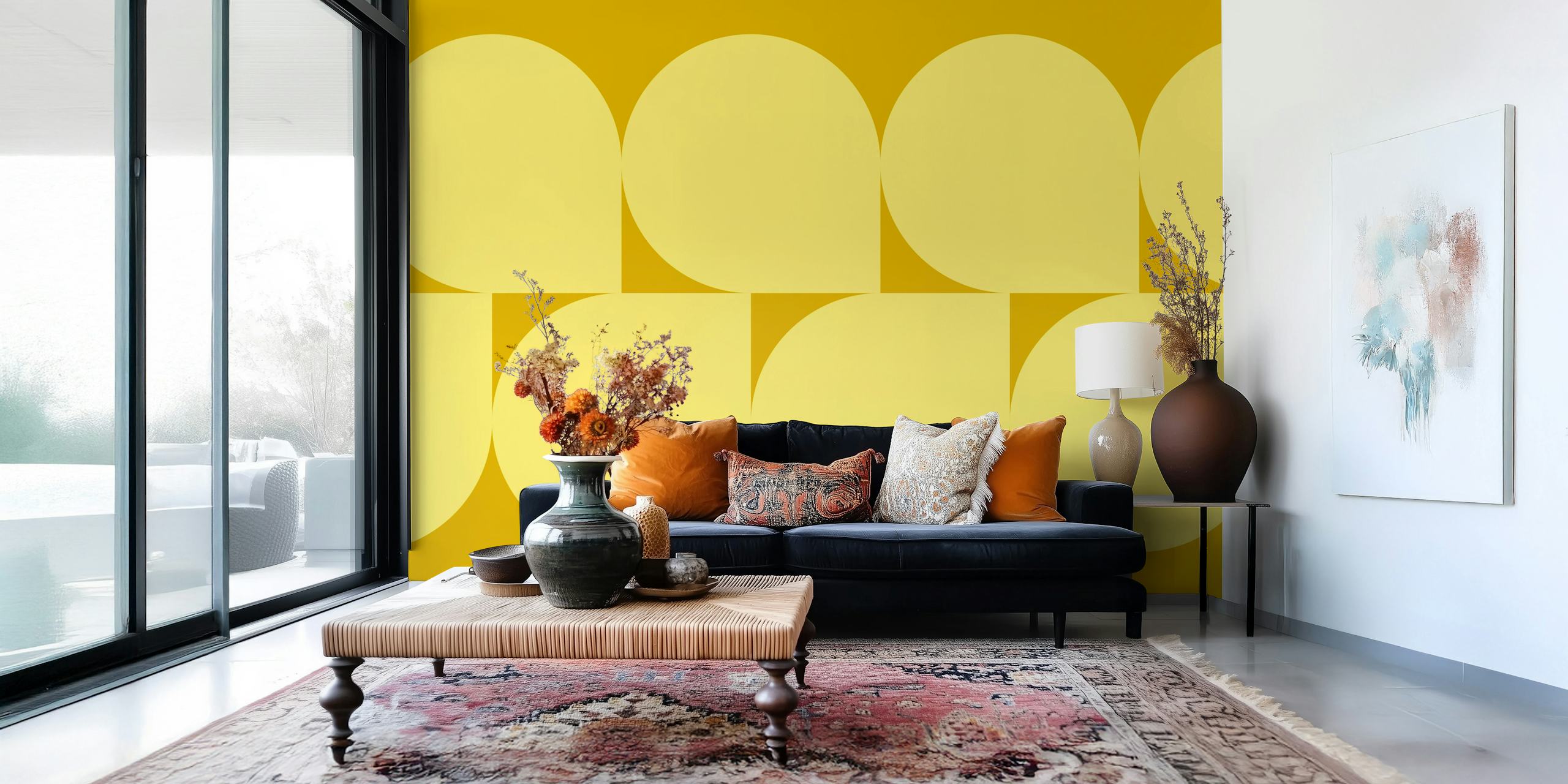 Geometric shapes in yellow and gold colors wallpaper