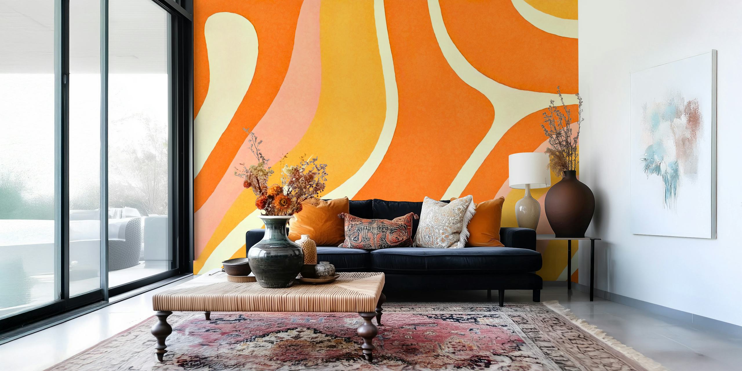Tangerine Retro Curves wallpaper i et rom