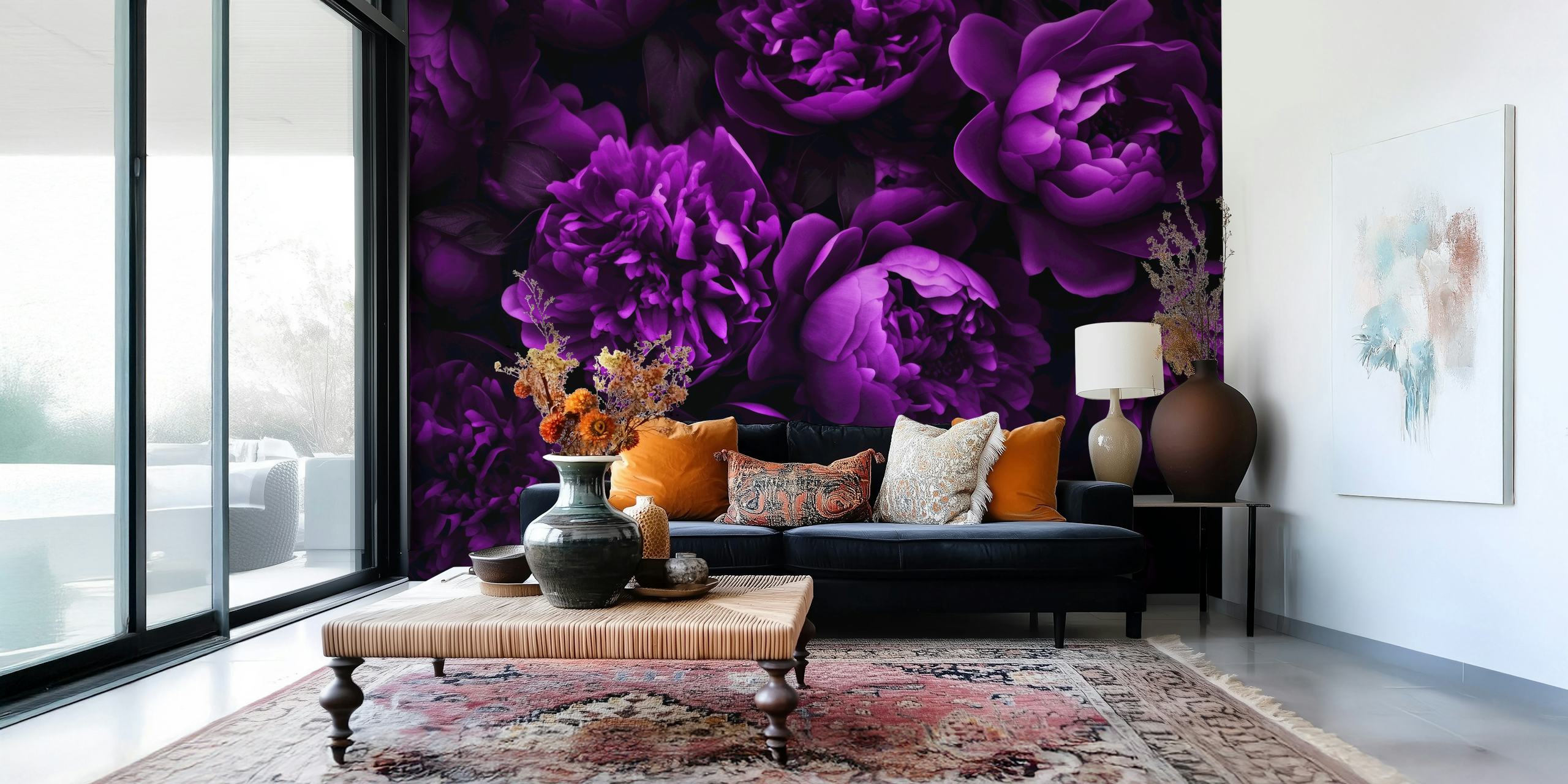 Midnight Garden Opulent Flowers wallpaper in a room