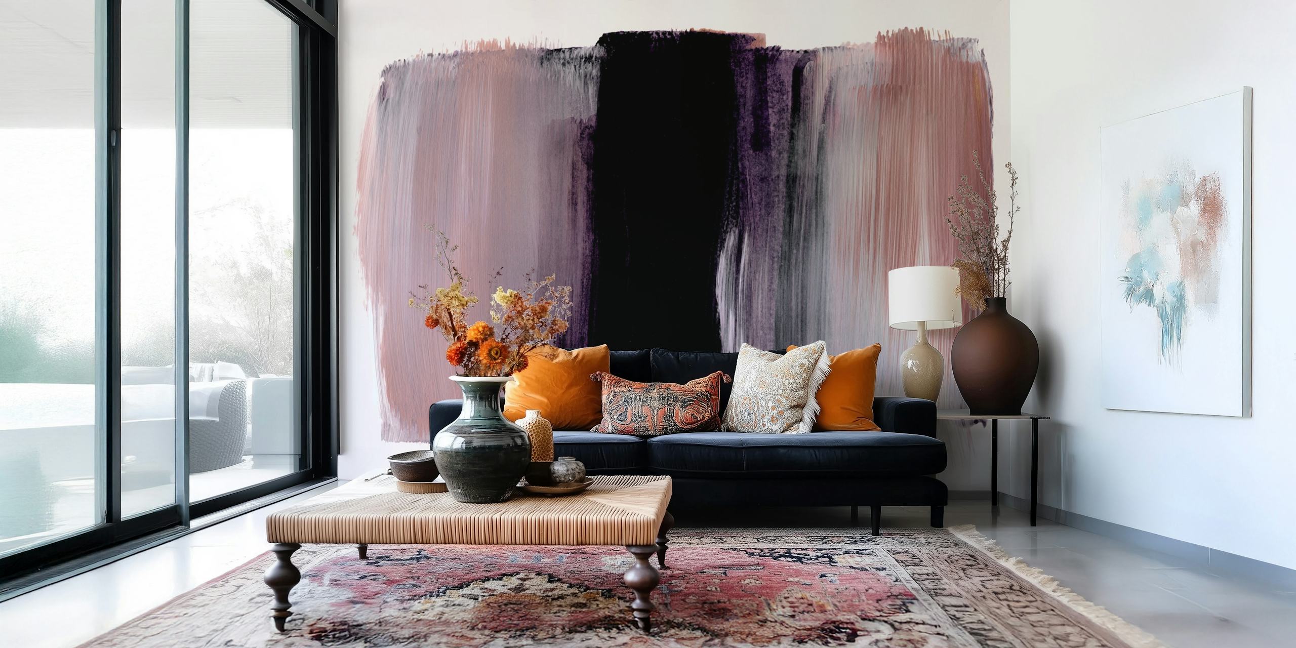 Blush Brush Strokes wallpaper displayed in a room