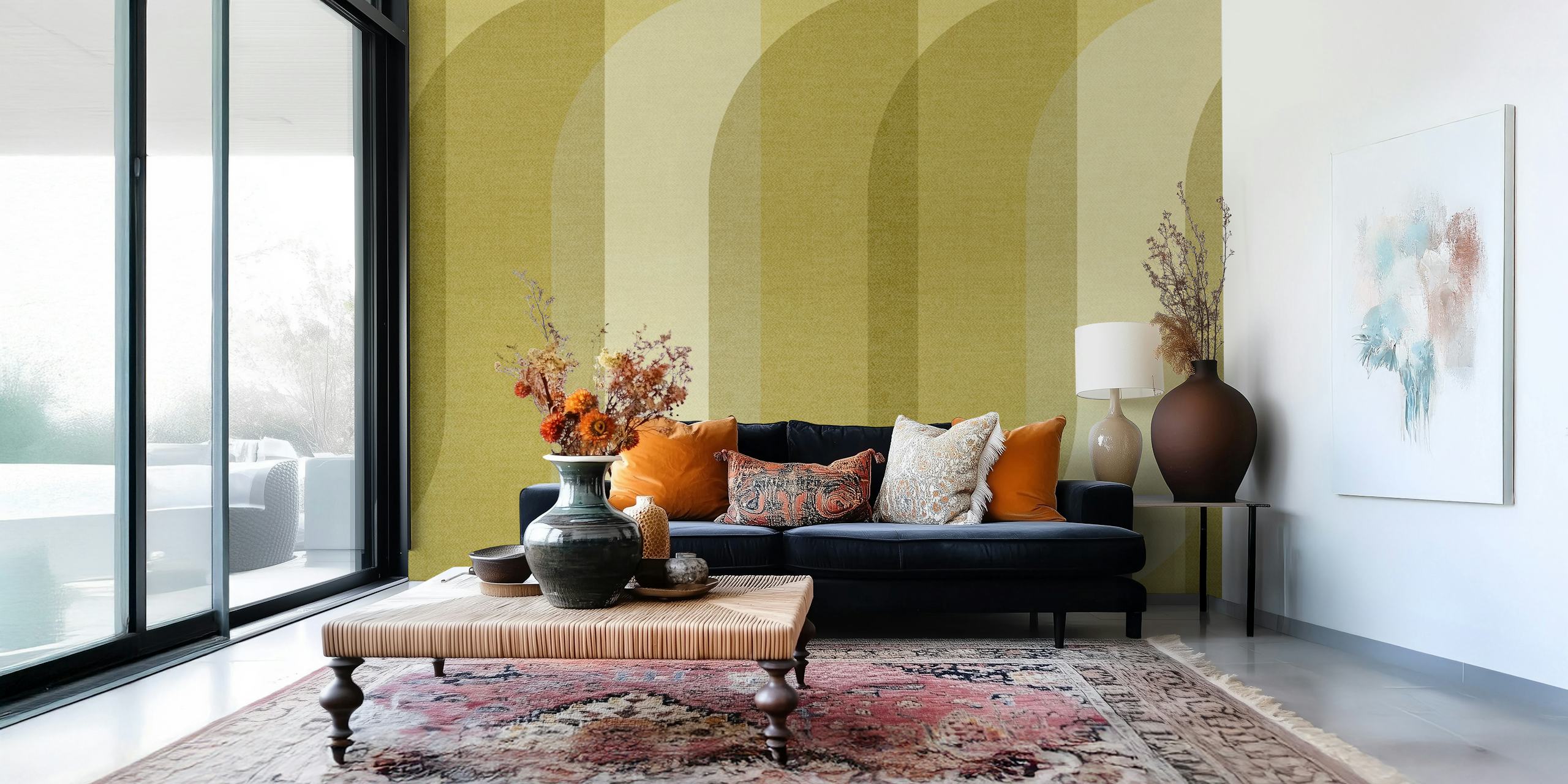 Chic retro ribbons wallpaper in modern interior