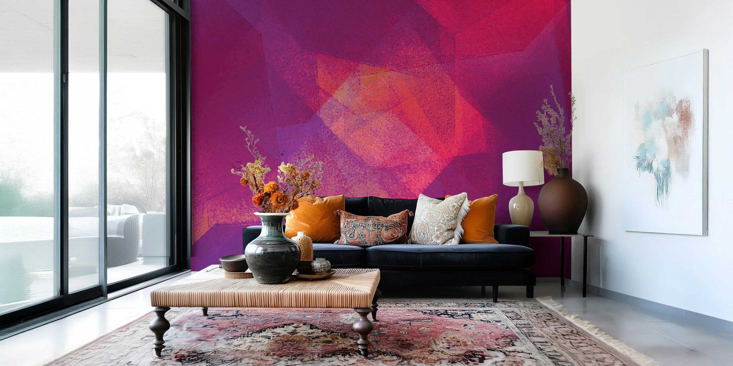 Geometric shapes in crimson and purple hues wallpaper