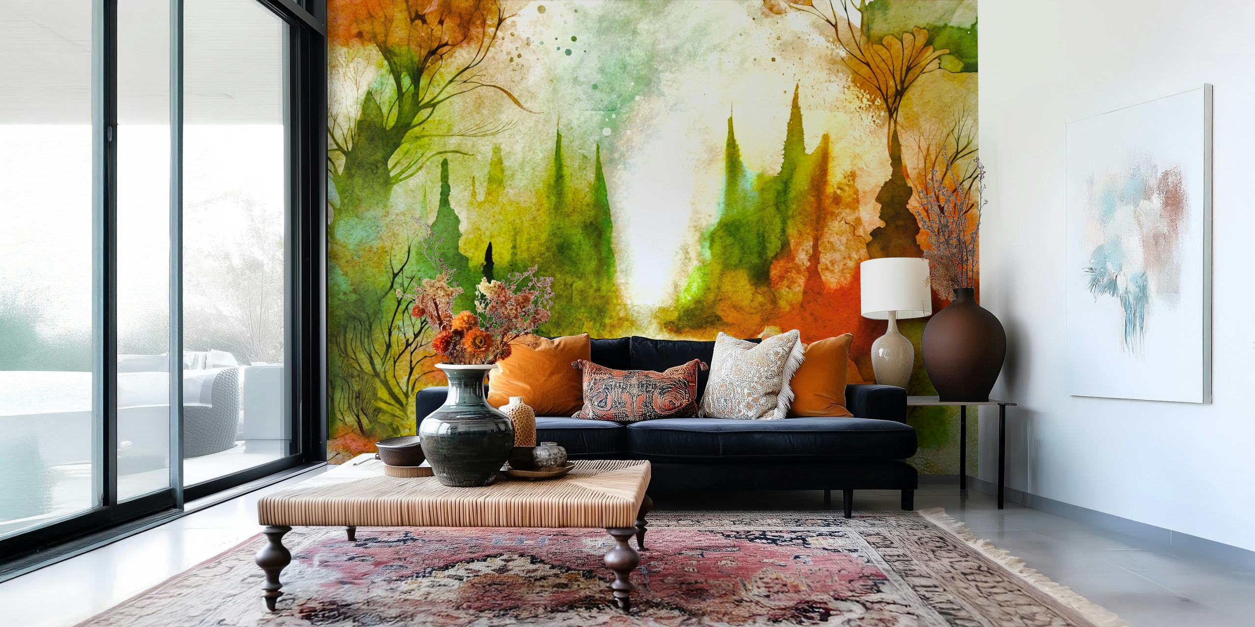 Papier peint Dreamy Autumn Forest montré dans une pièce