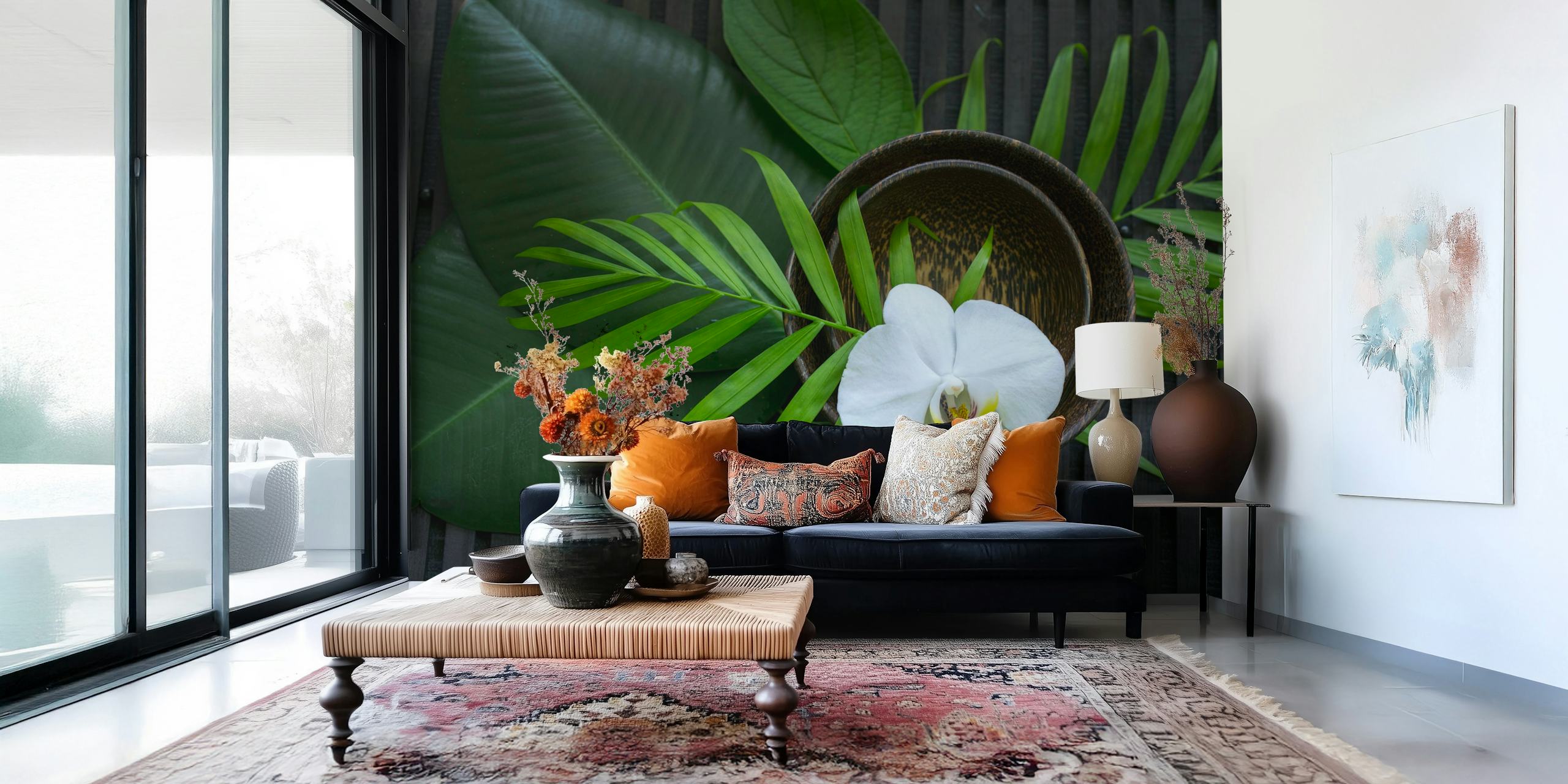 Tropical Orchid and greenery papier peint dans un cadre