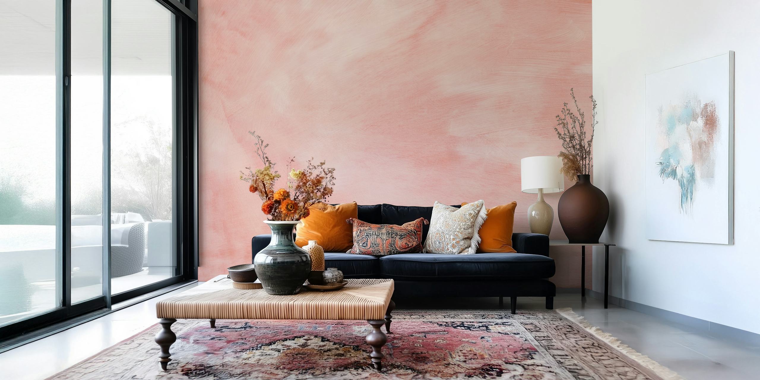 Pastel paint blush wallpaper in a modern room