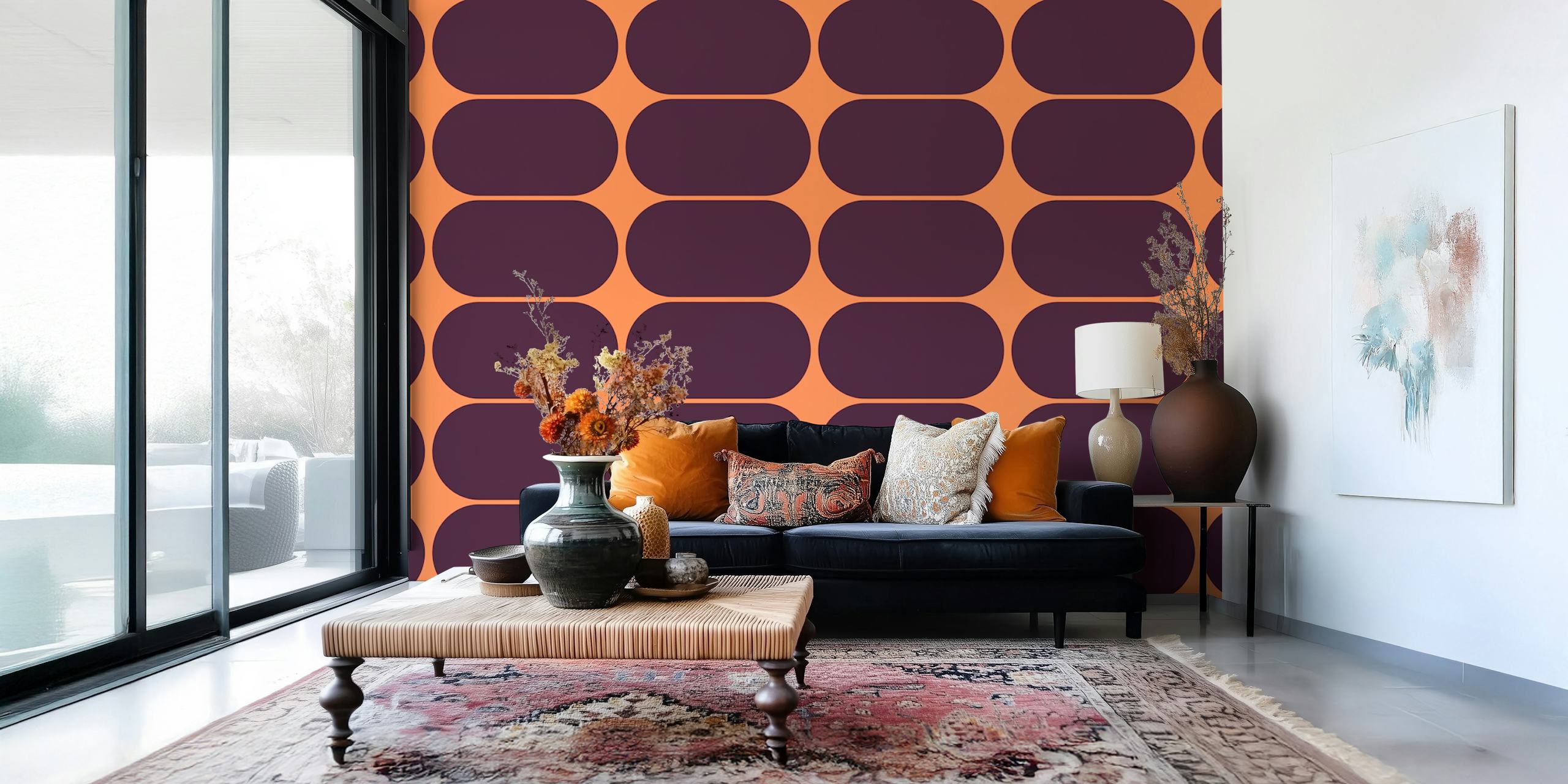 Papel de parede Retro Magenta Pebbles em um quarto