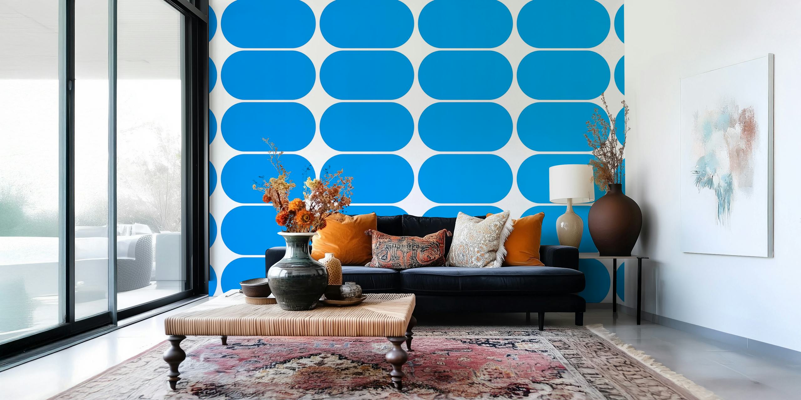 Blue geometric pebble shapes in gradient tones wallpaper