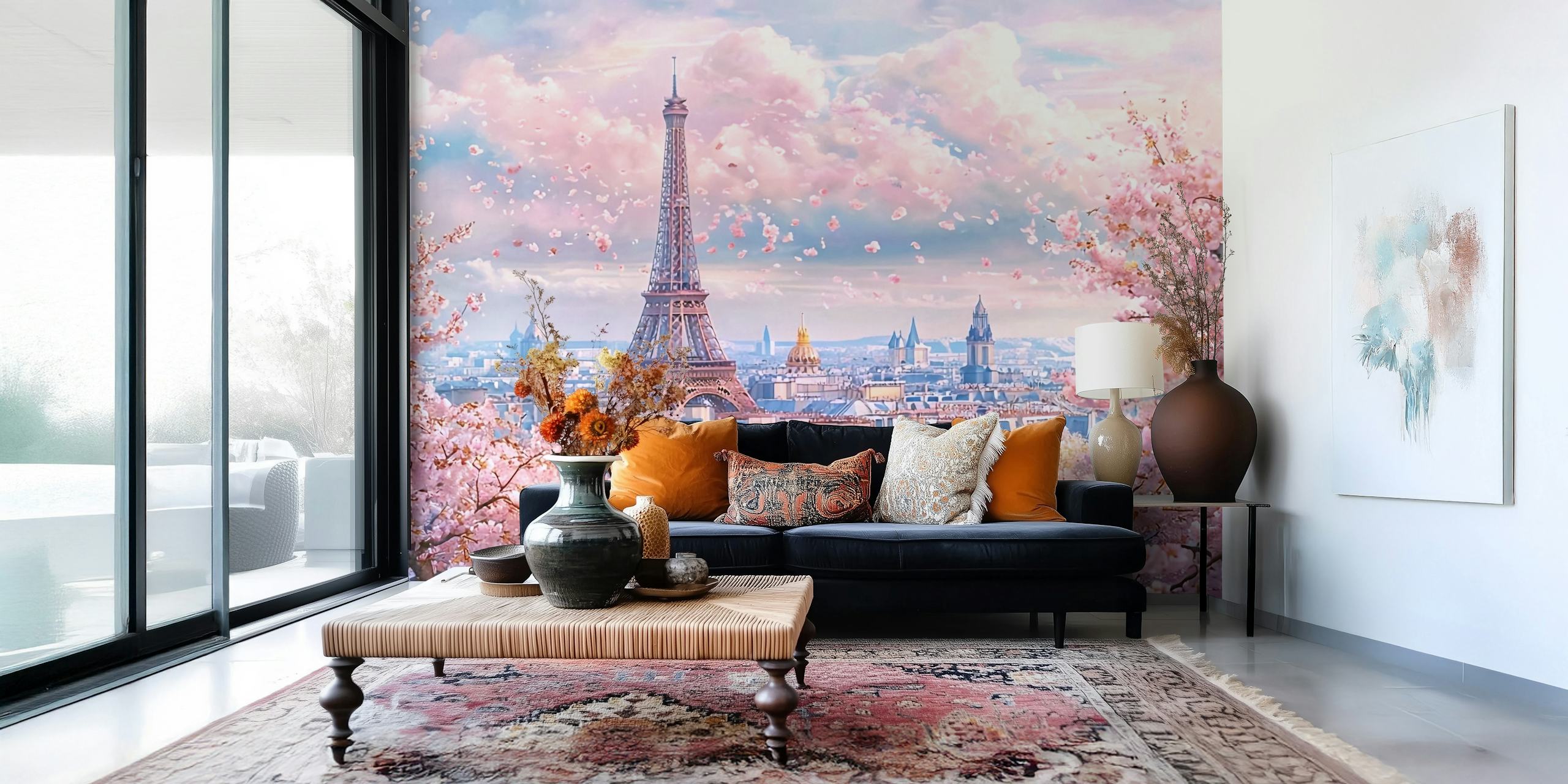 Carta da parati Spring Blossom con skyline di Parigi