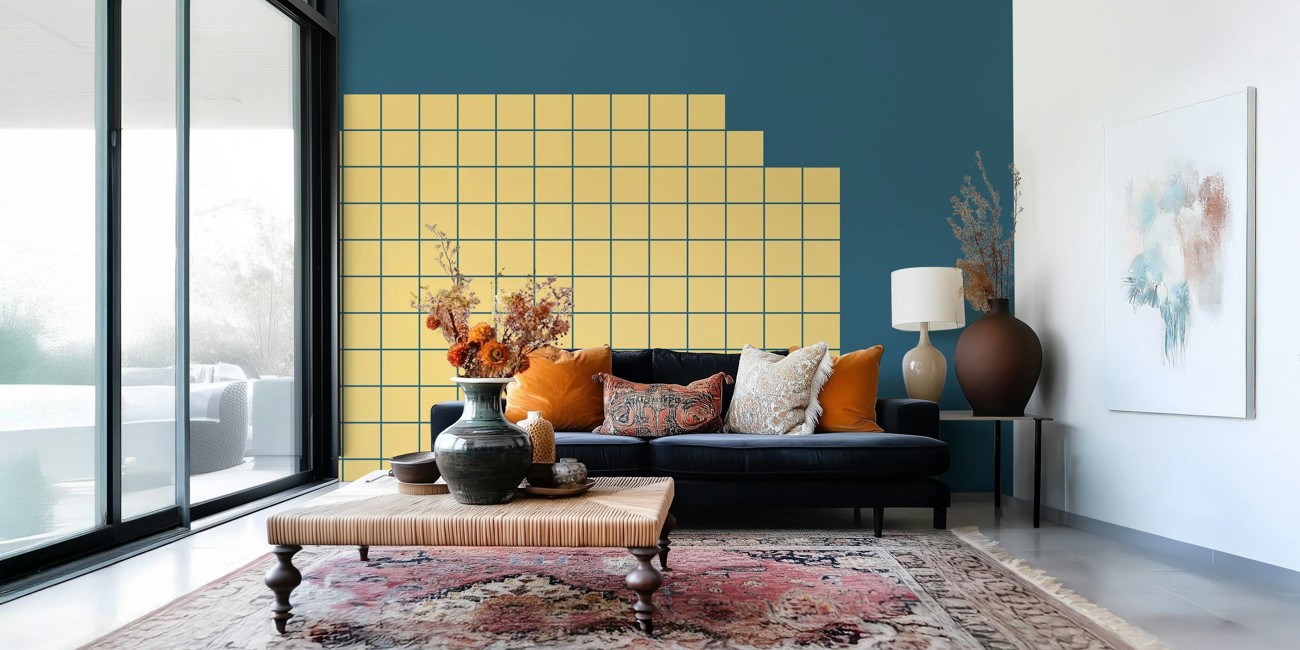 Geometric yellow and blue squares wallpaper