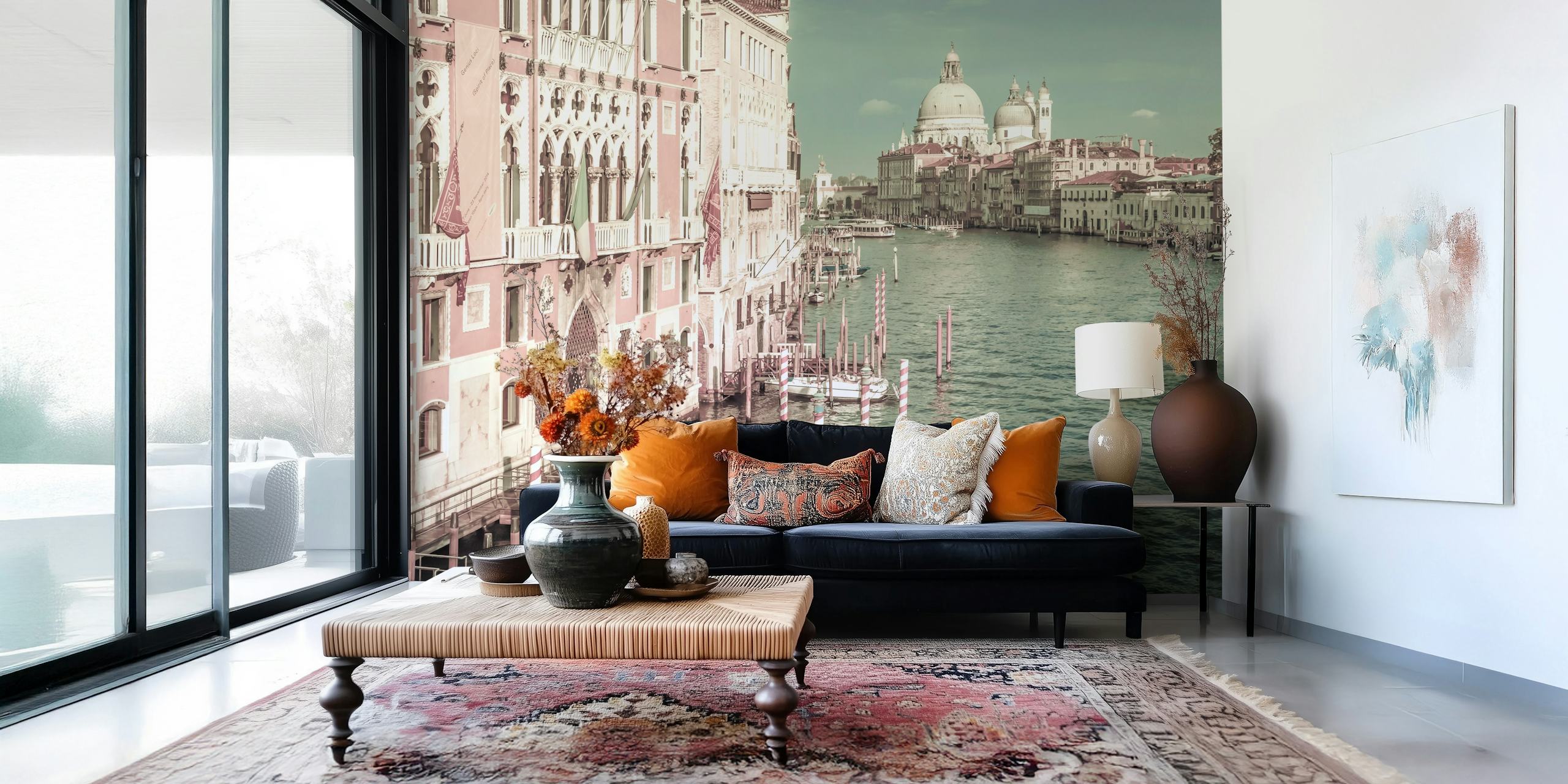Carta da parati vintage Venice Canal Grande in una stanza