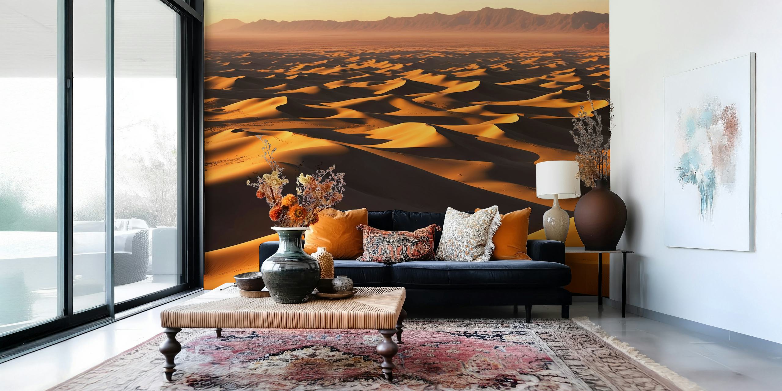 Sandy desert waves in golden hues wallpaper