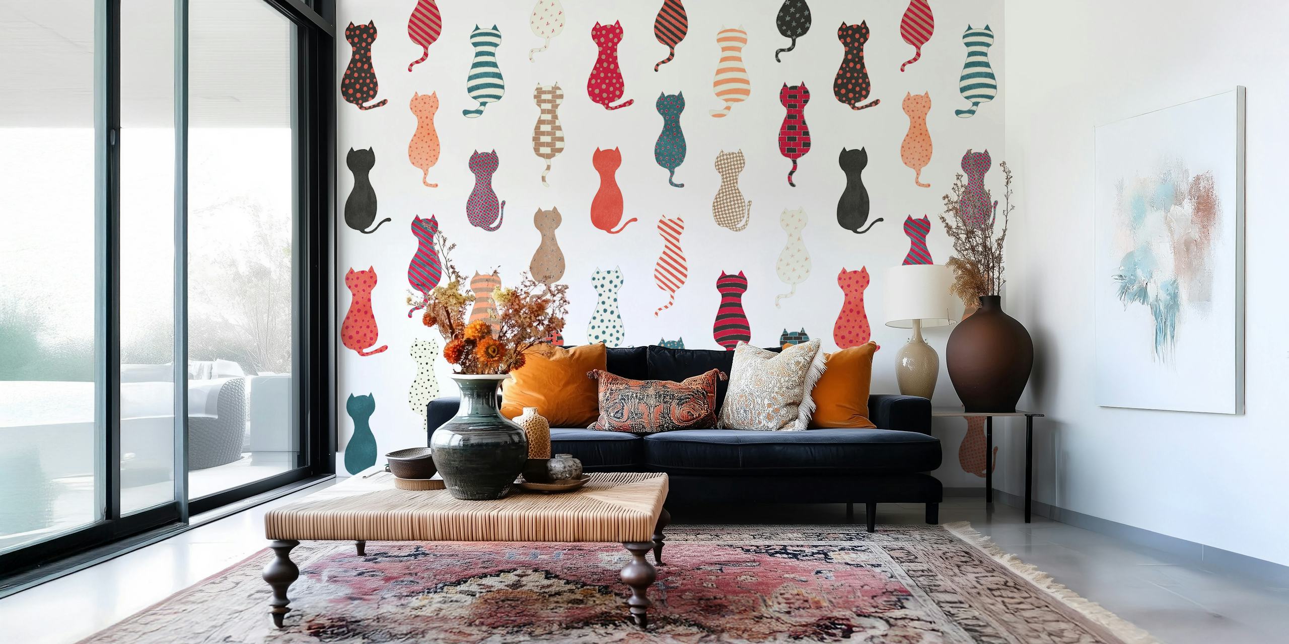Colorful cat silhouettes wallpaper in a room