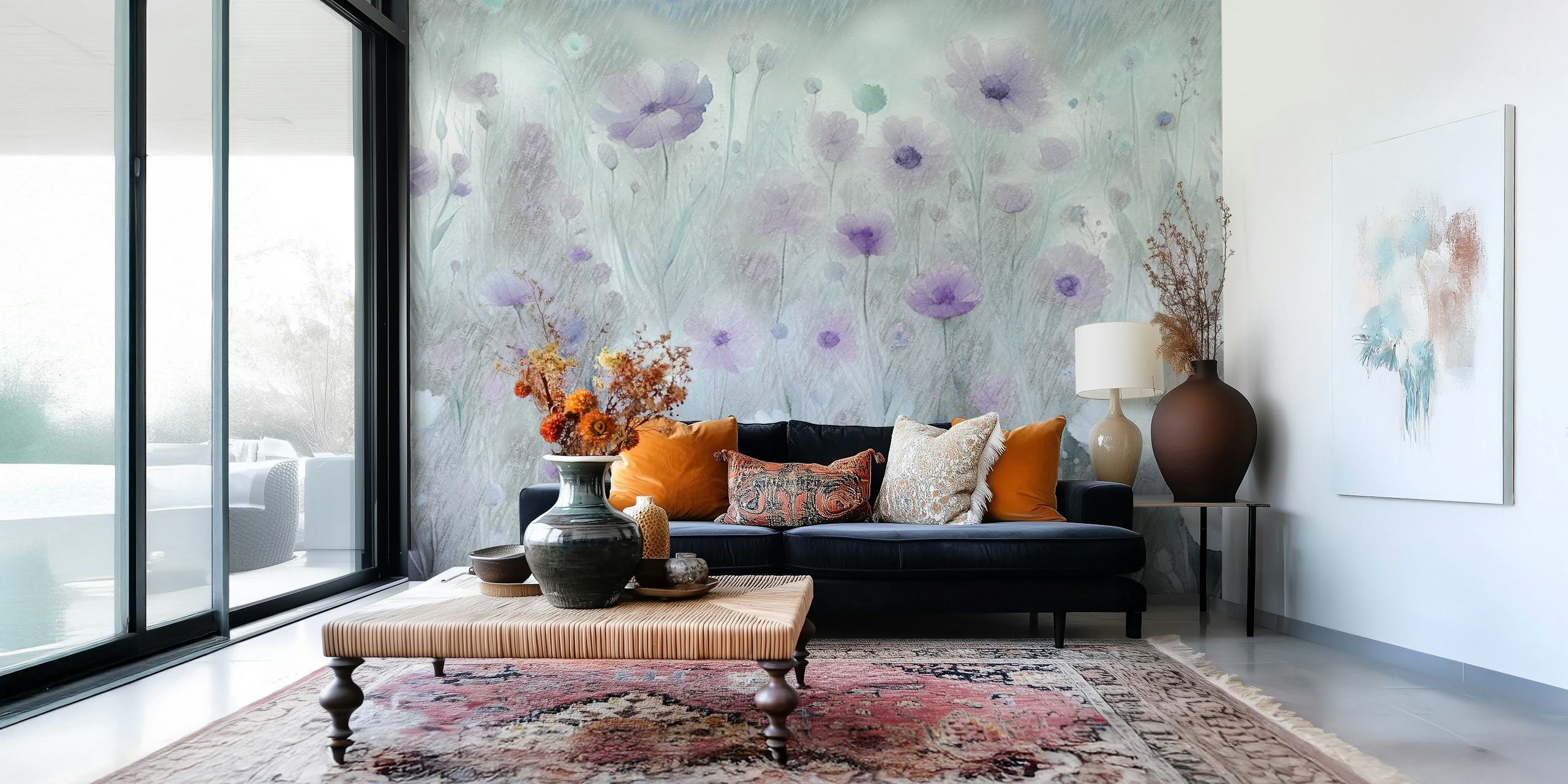 Purple and white floral design with soft gradients wallpaper