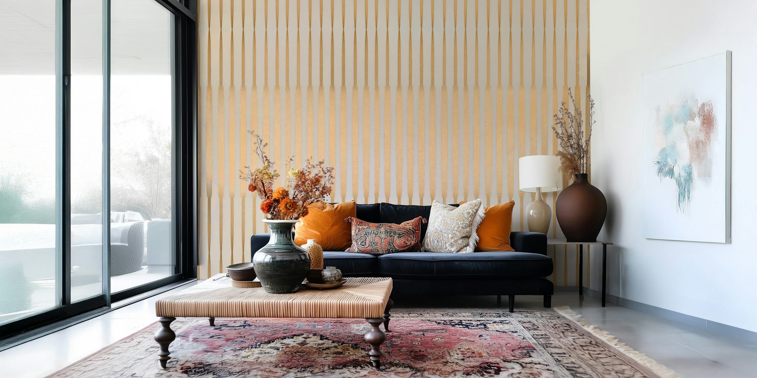 Golden Japandi Minimalist wallpaper in a room