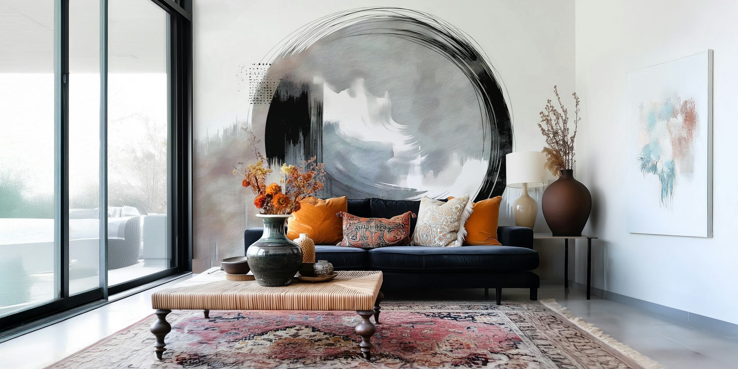 Wabi Sabi Enso Circle wallpaper in a room