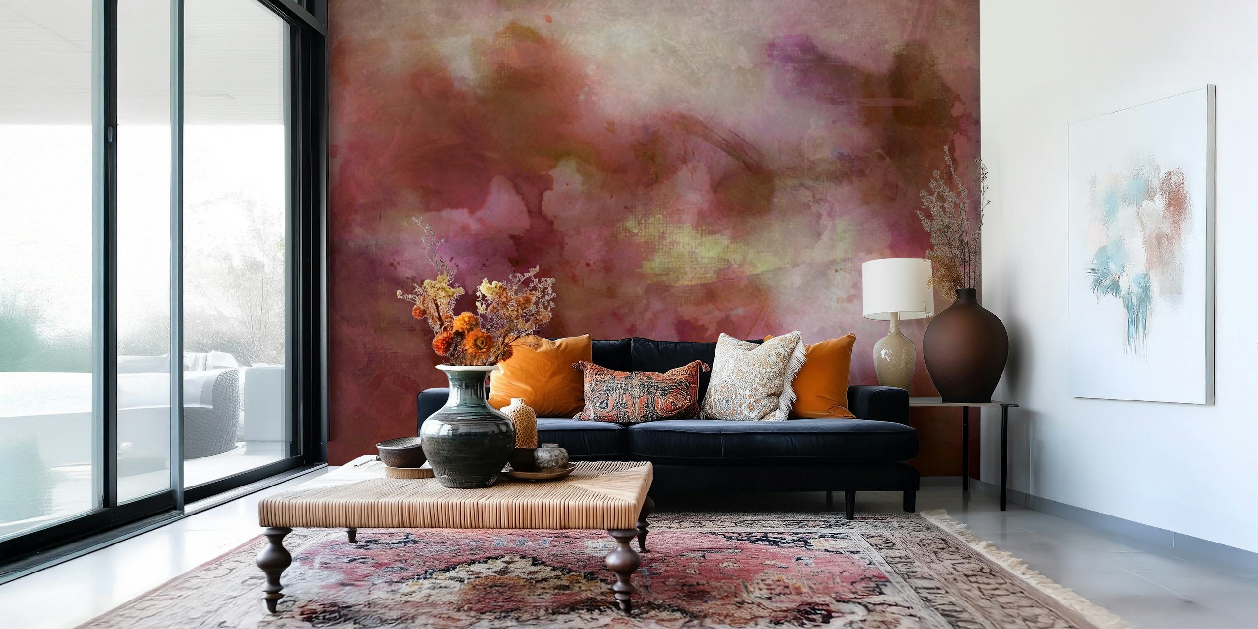 Papel de parede Whispering Watercolor exibido em um quarto