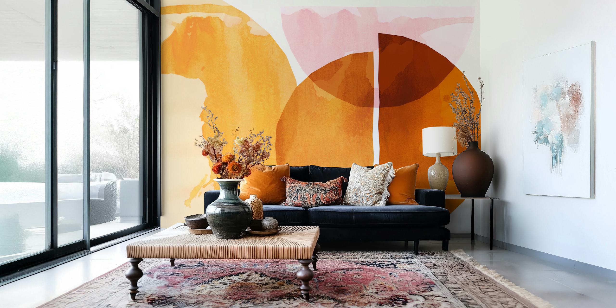 Amber Geometric Watercolor Geo wallpaper in a room
