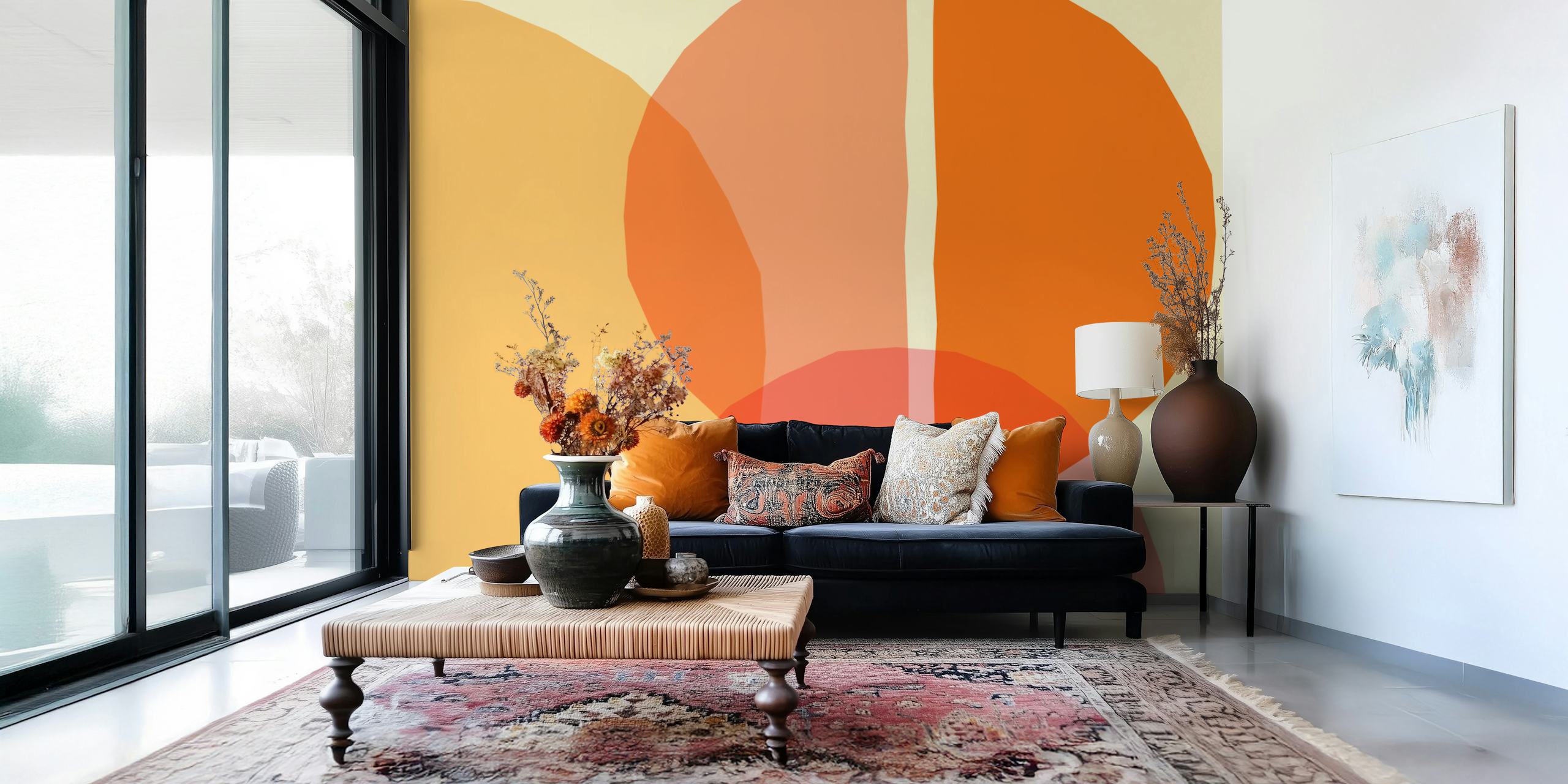 Sunset Geometry Shapes wallpaper in a room