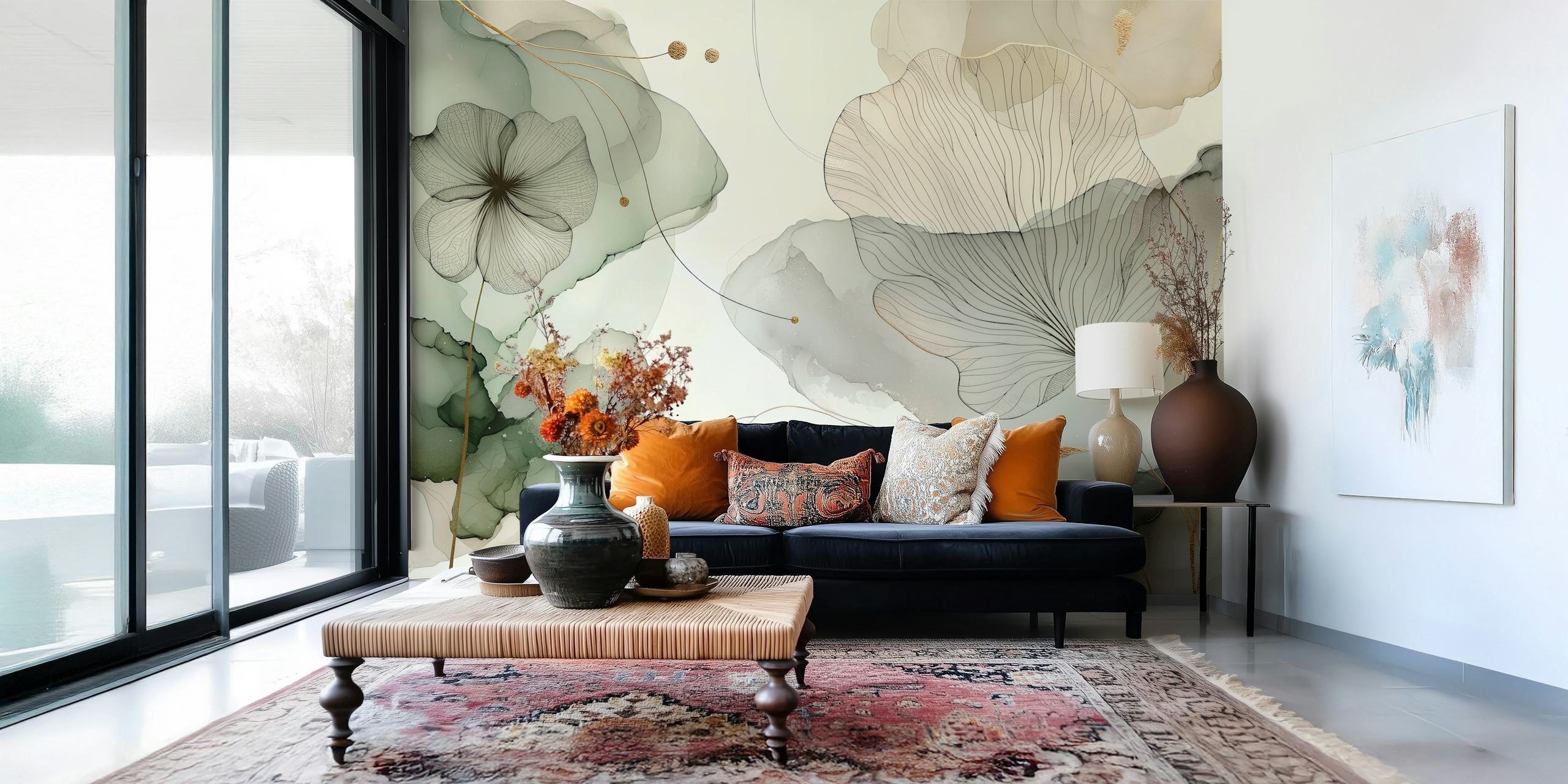 Whispering Sage Blossoms wallpaper in a room