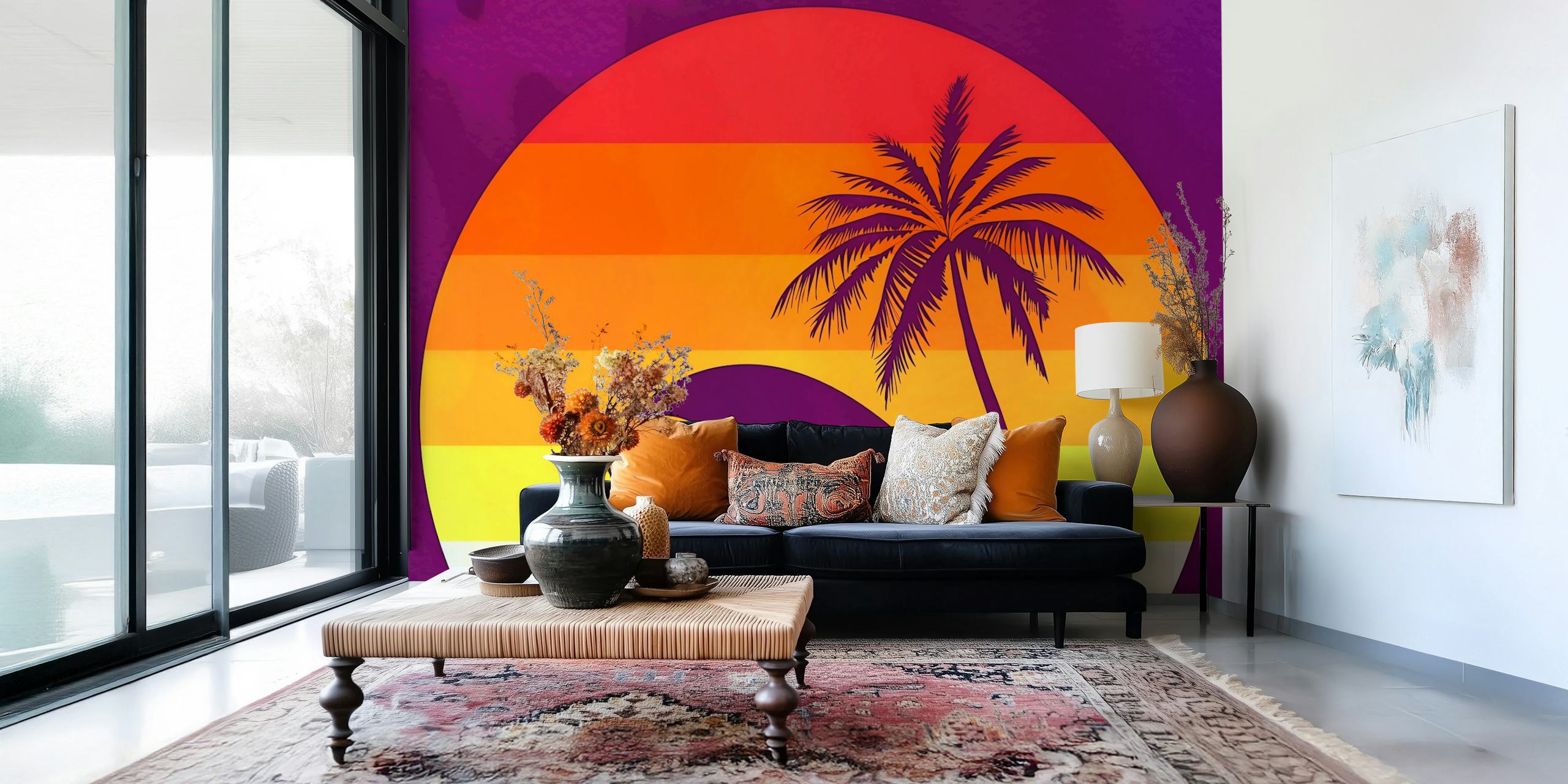 Tropical Sunset Palm wallpaper in a room