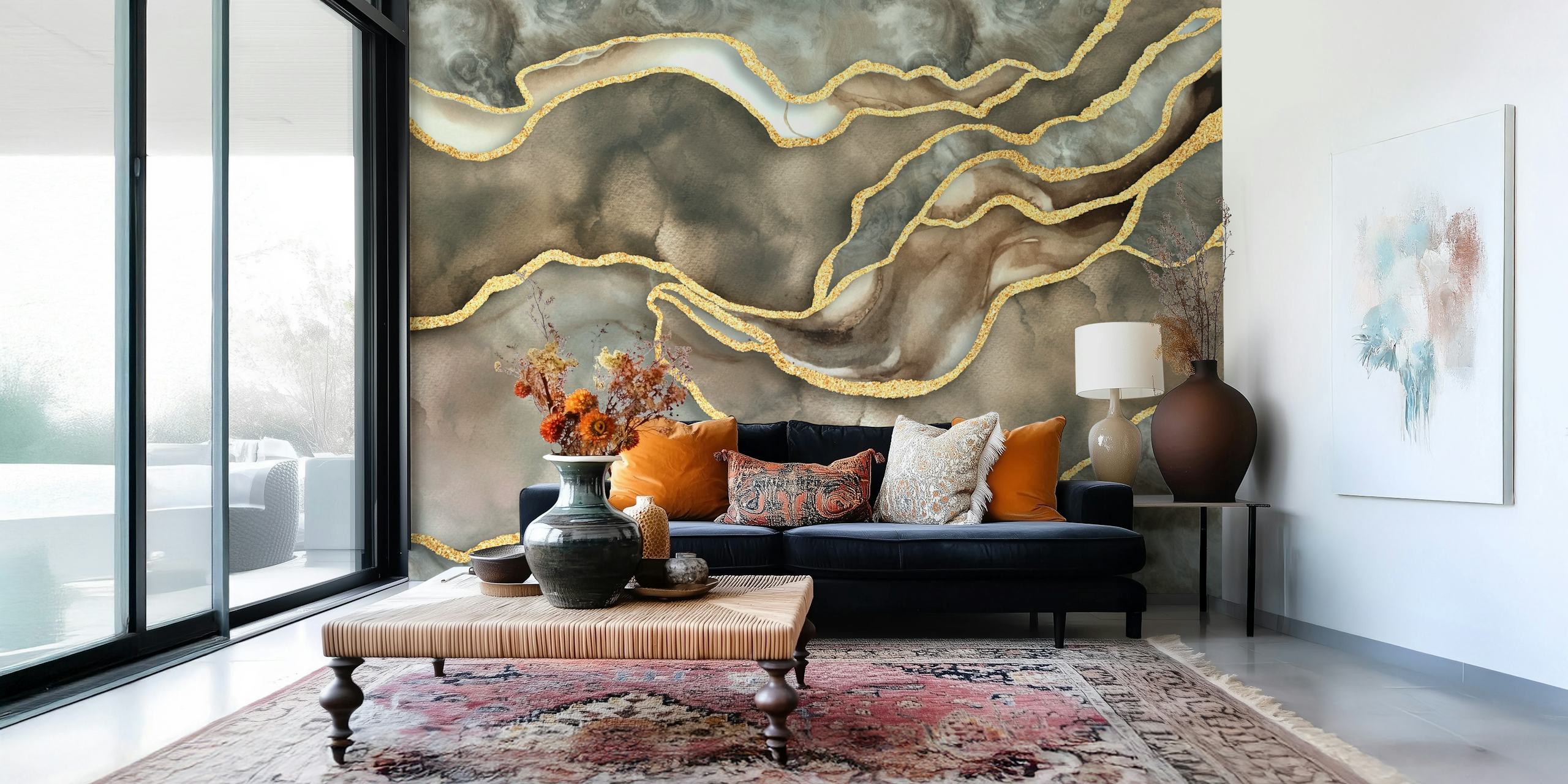 Papel de parede Opulent Marble Mineral Elegy em um quarto