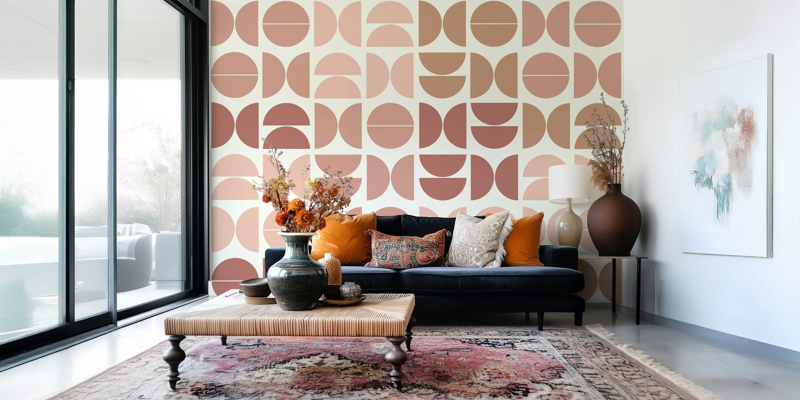 Tapeta Earthy Toned Semi-Circles u prostoriji