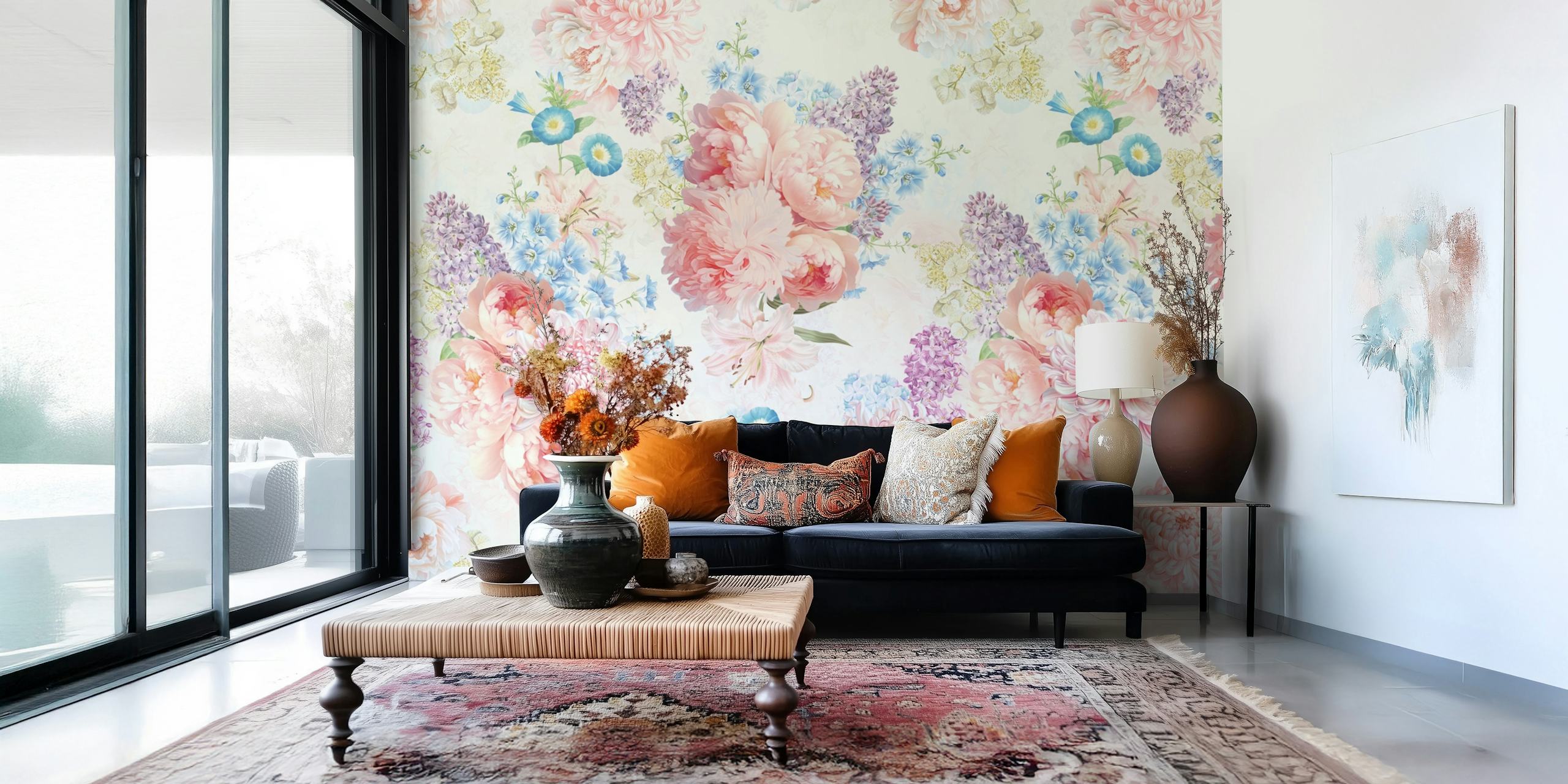 Summer Rococo Flower Garden Tapete in einem Raum