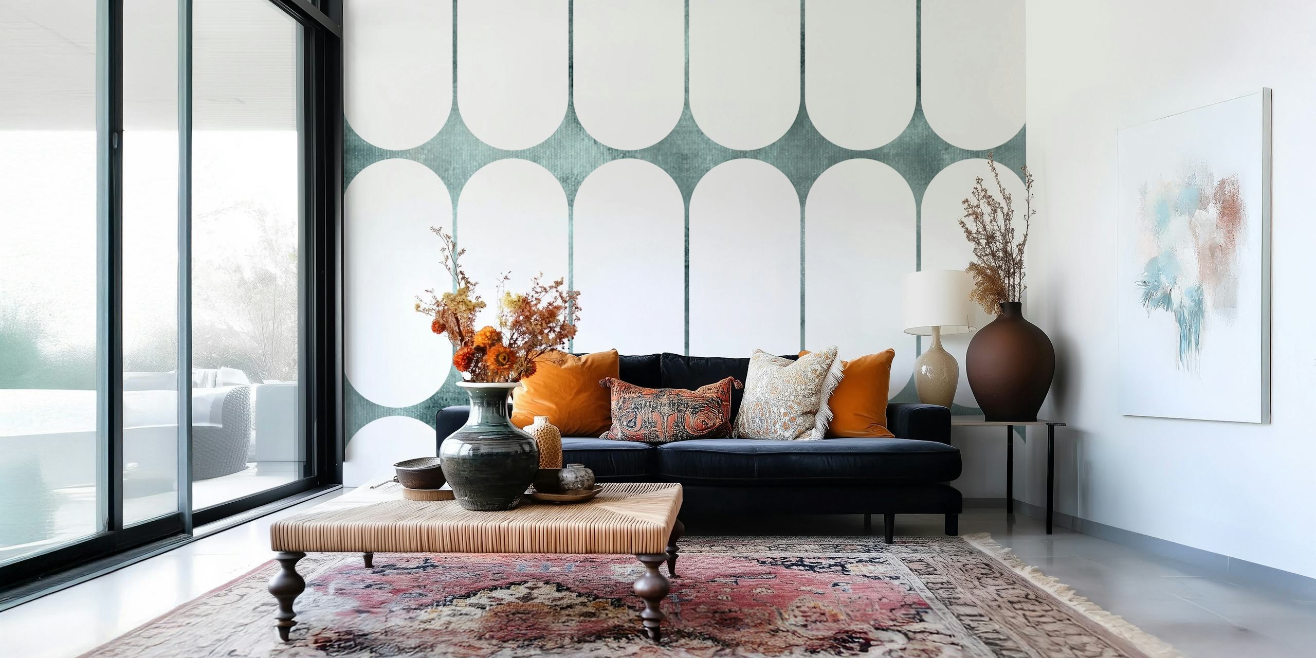 Tapeta Abstract Capsule Shapes w pokoju