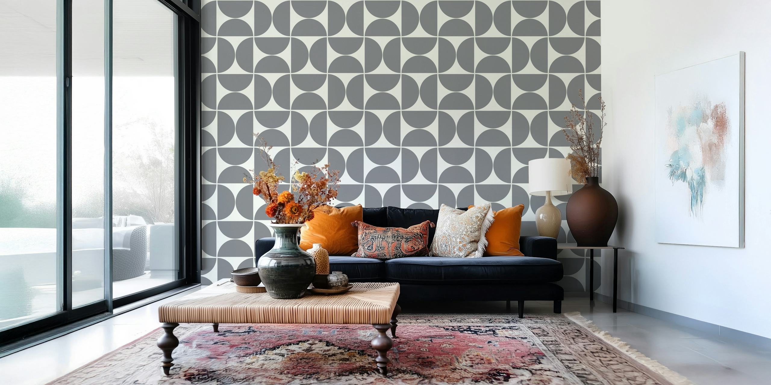 Mid-Century modern wallpaper pattern in a room