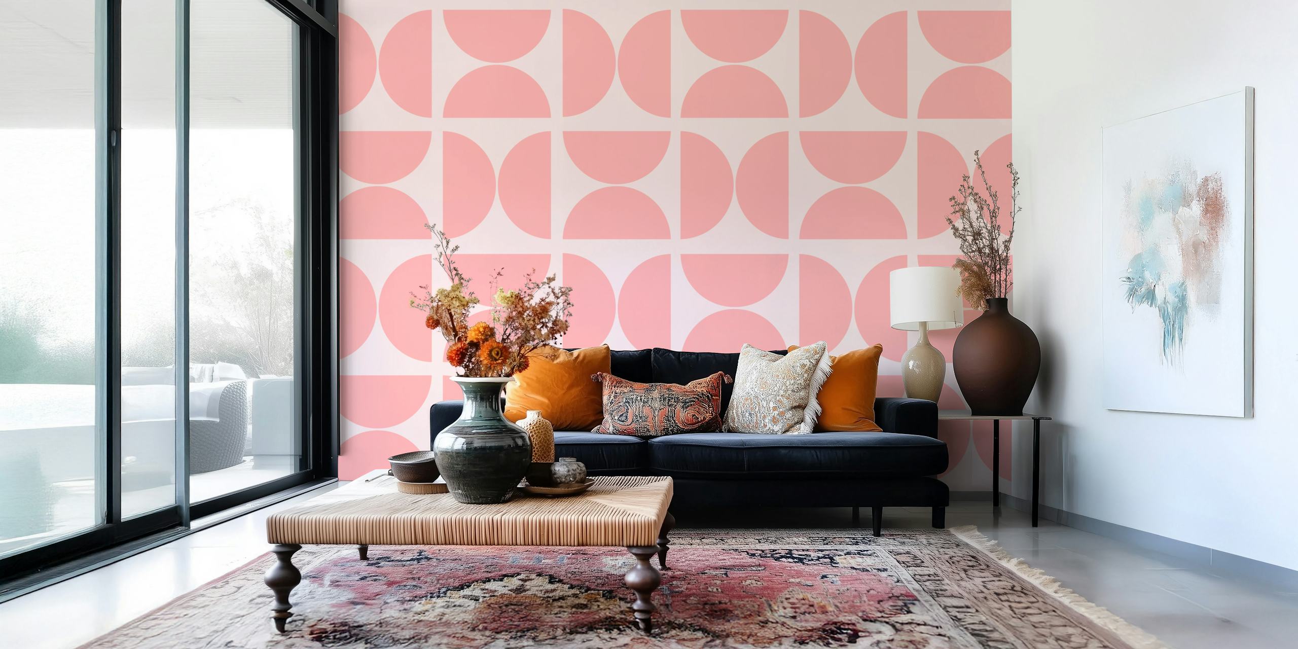Modern Pastel Pink Bauhaus wallpaper in room