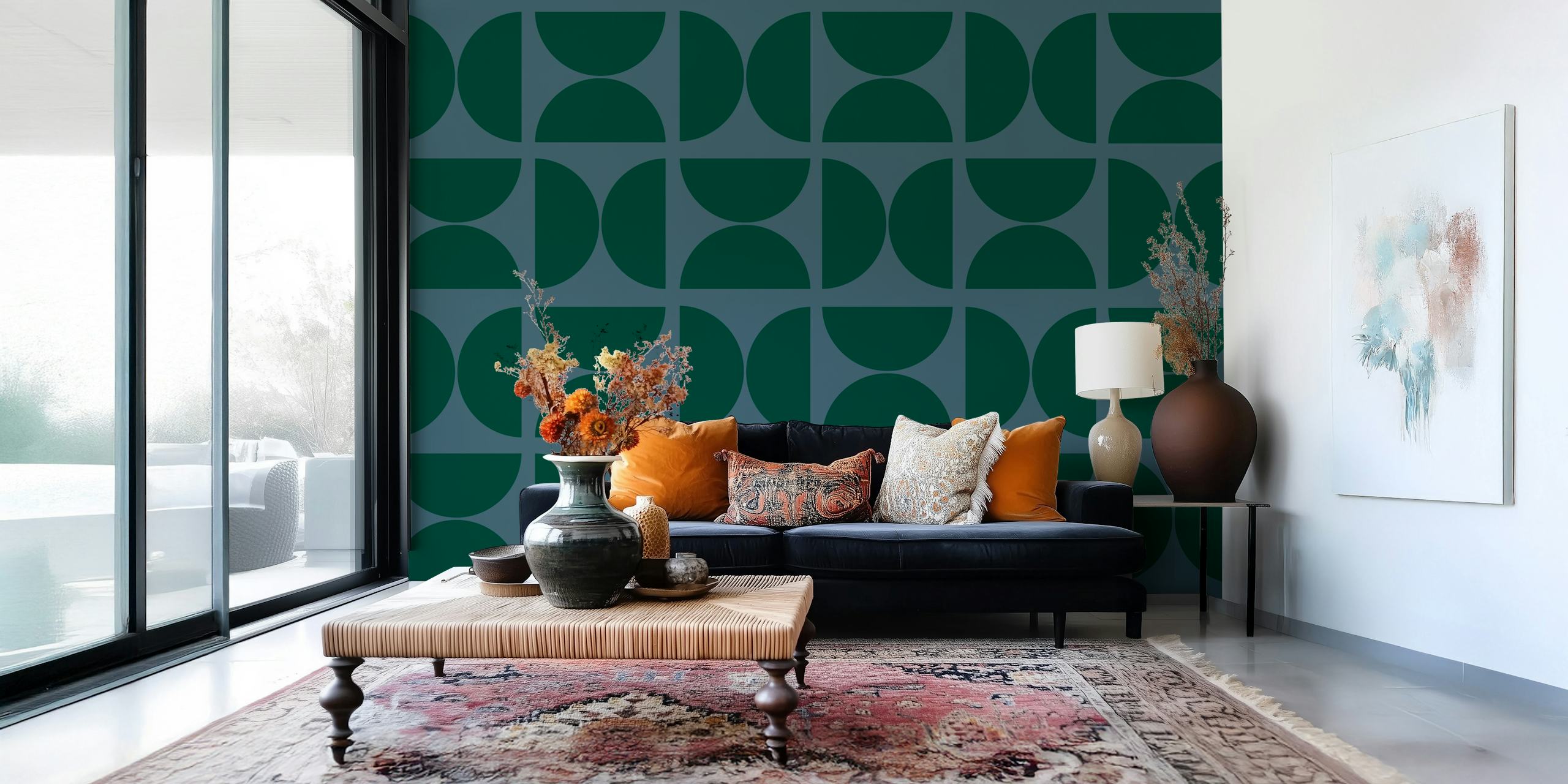 Muted Green Bauhaus wallpaper in a room