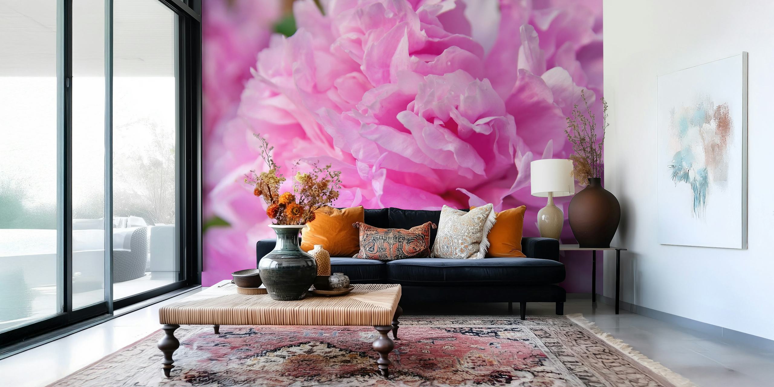 Tapeta Fluffy pink peony flower σε ένα δωμάτιο