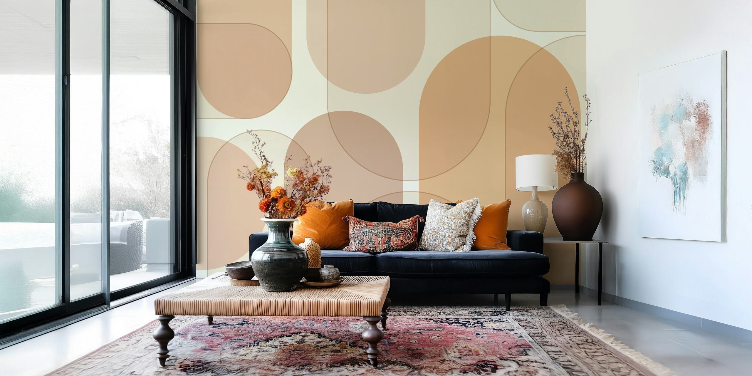 Neutral Mid Century Arch Geo wallpaper in a room