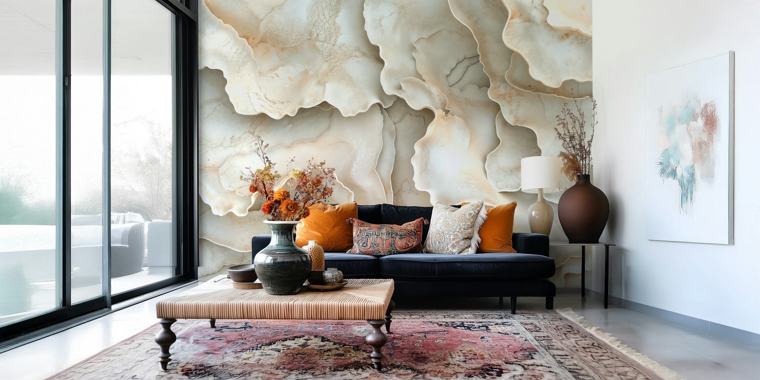 Organic textured ivory wallpaper with flowing shapes