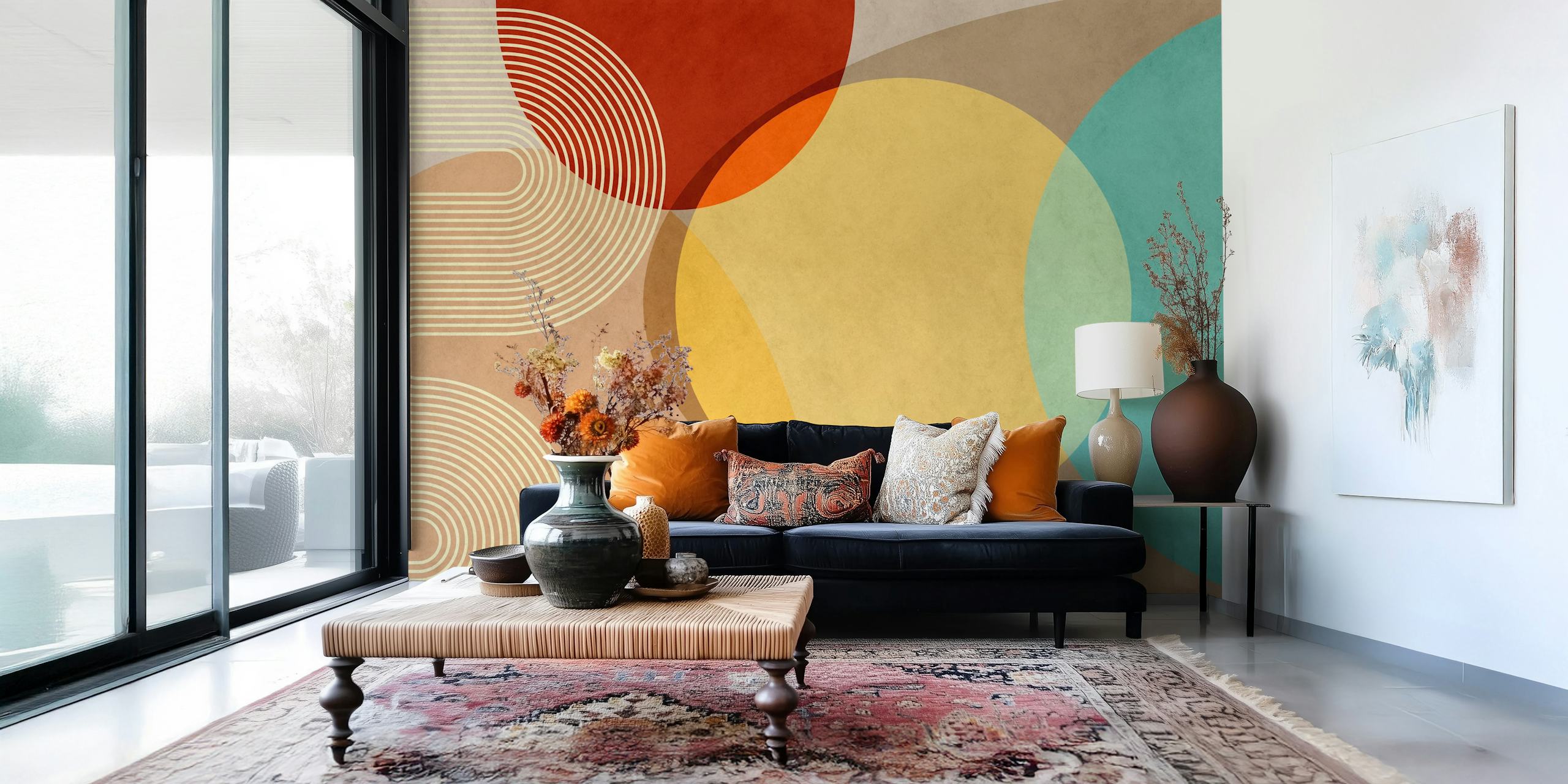 carta da parati Mid Century Modern Abstract Rounded in una stanza