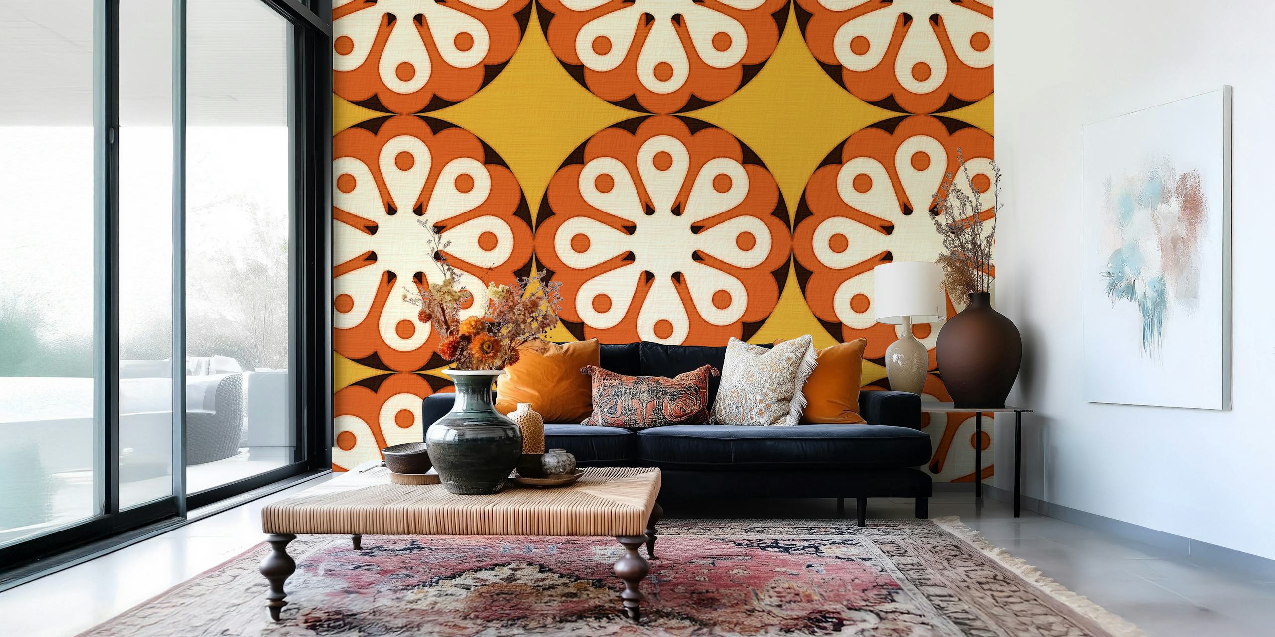 Retro 70s funky fashion wallpaper in a room