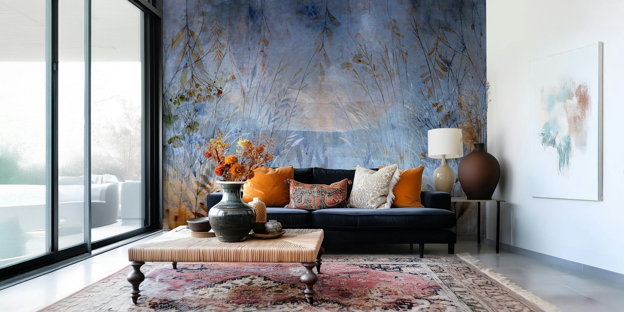 Papel pintado Rustic Scandinavian Meadow mostrado en una habitación